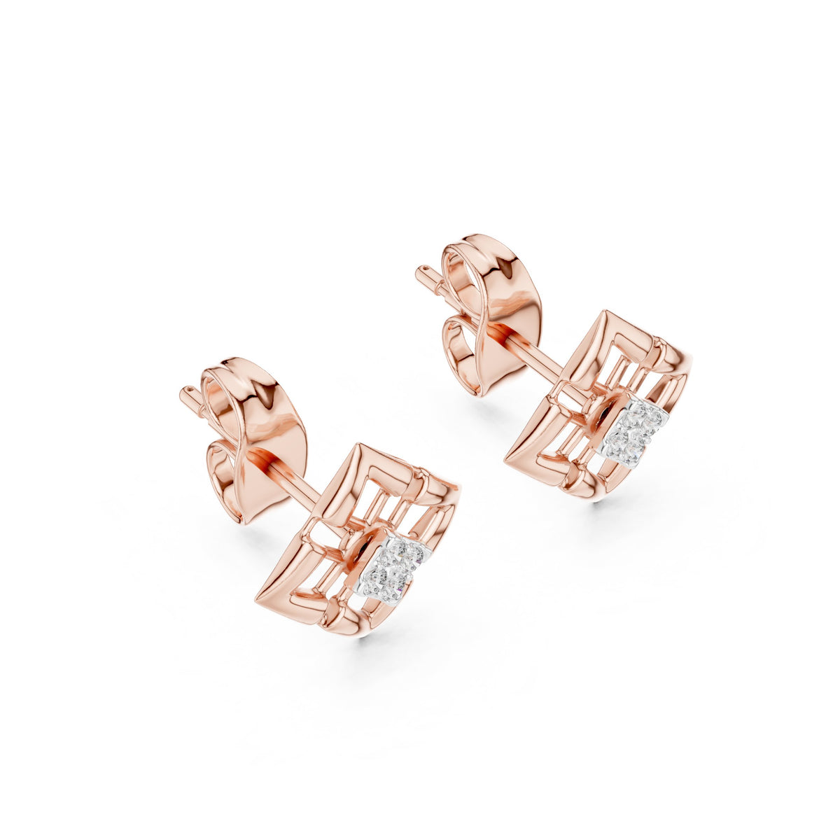 Geometric Cage Diamond Stud Earrings