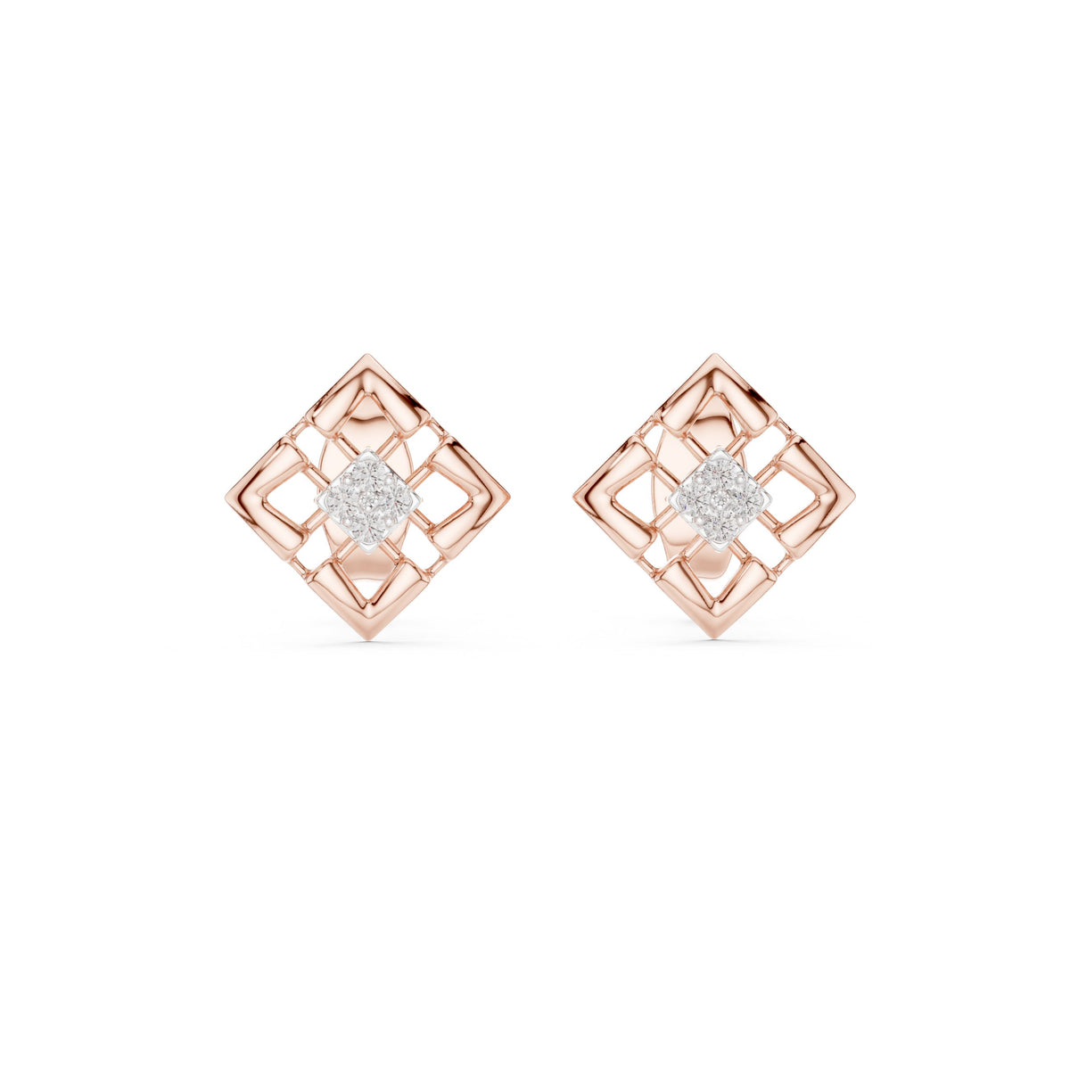 أقراط ألماس هندسية على شكل قفص in Rose Gold - VYKA Diamonds