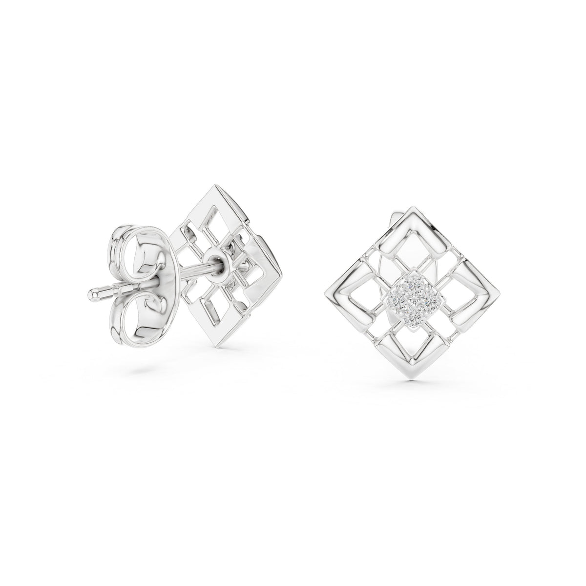 Geometric Cage Diamond Stud Earrings