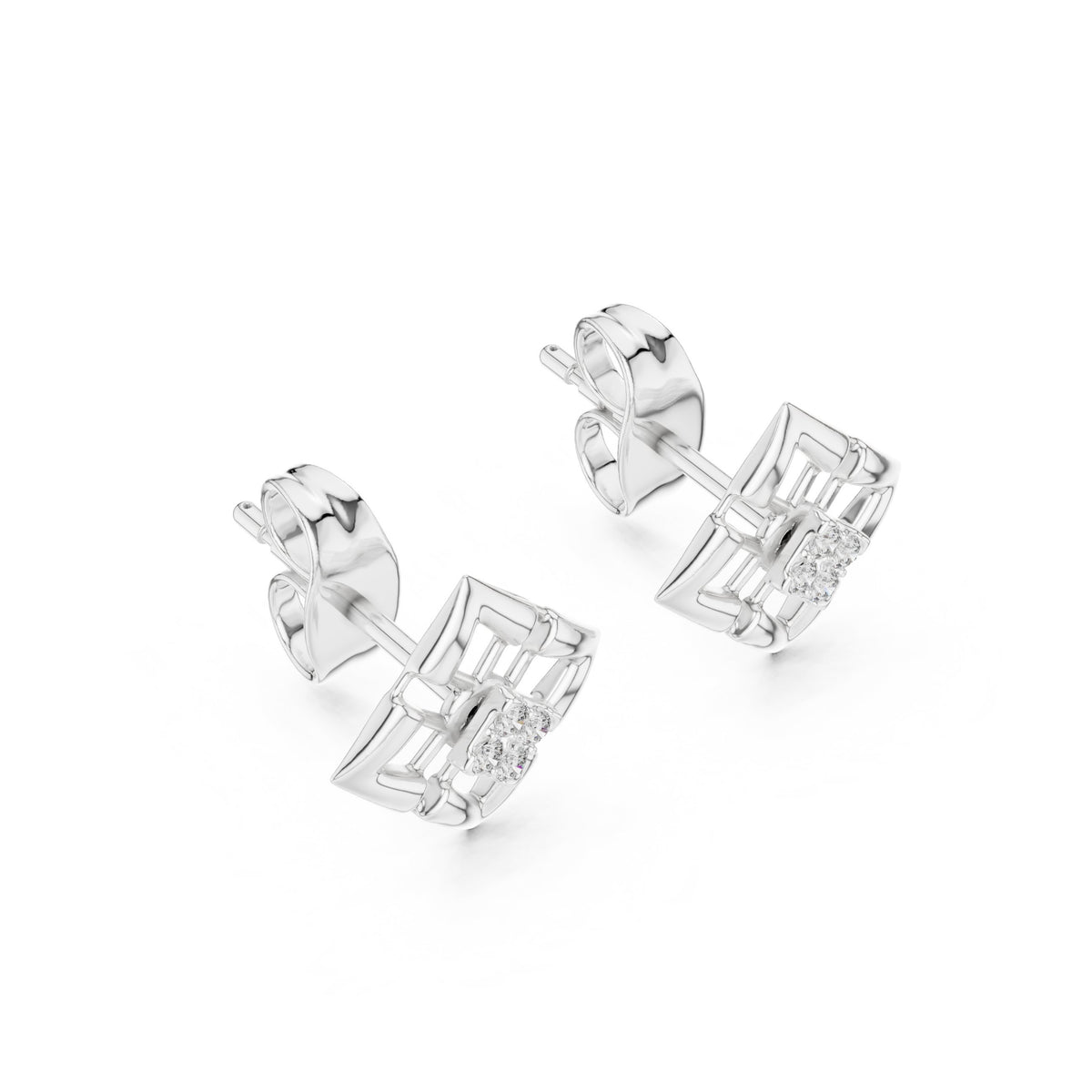 Geometric Cage Diamond Stud Earrings