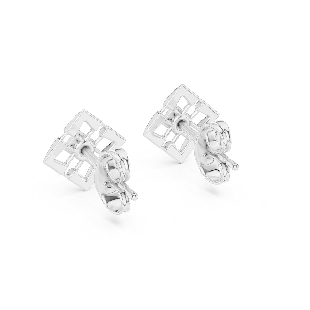 Geometric Cage Diamond Stud Earrings
