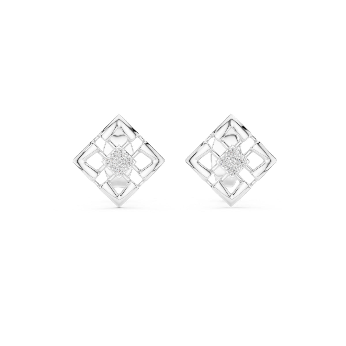 Geometric Cage Diamond Stud Earrings