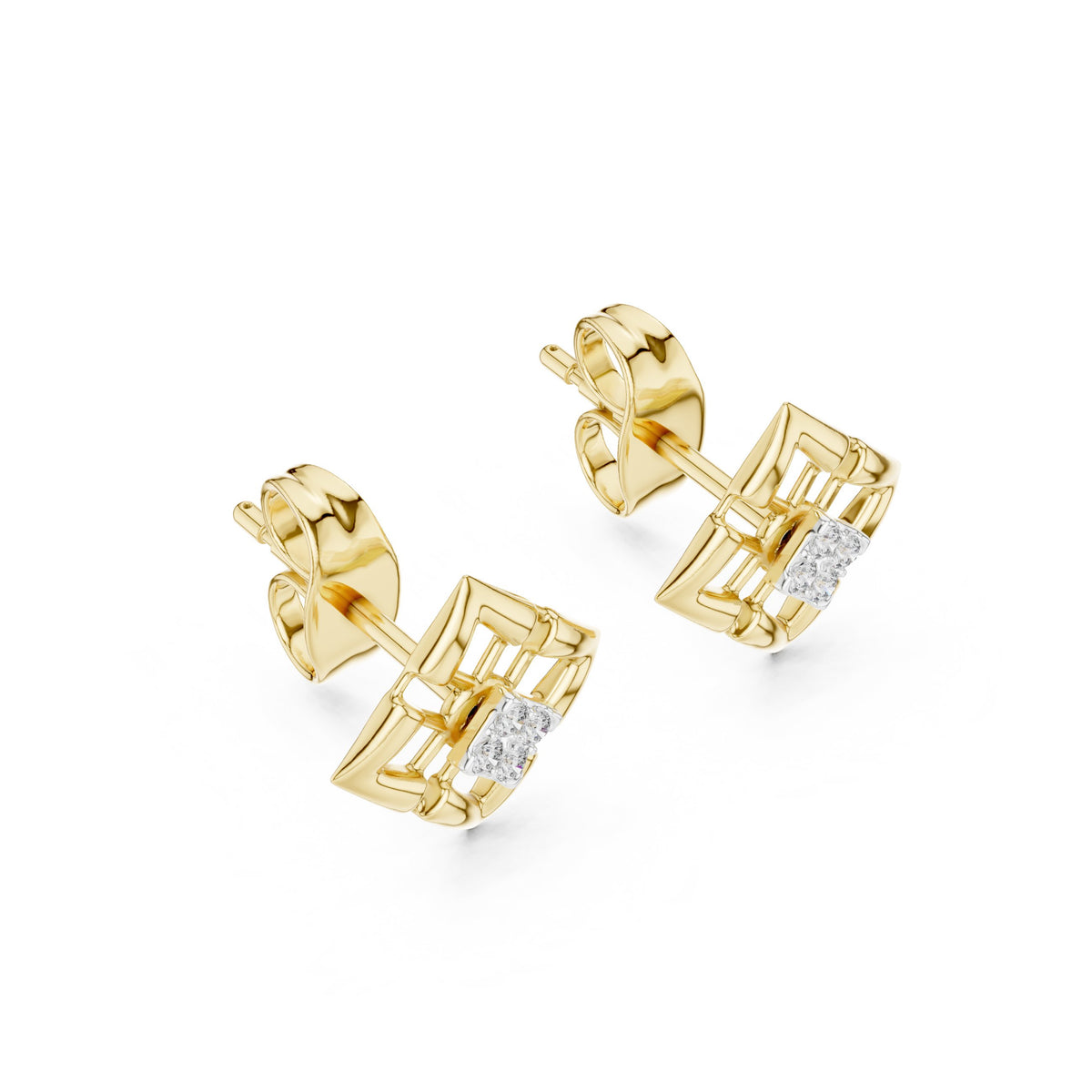 Geometric Cage Diamond Stud Earrings