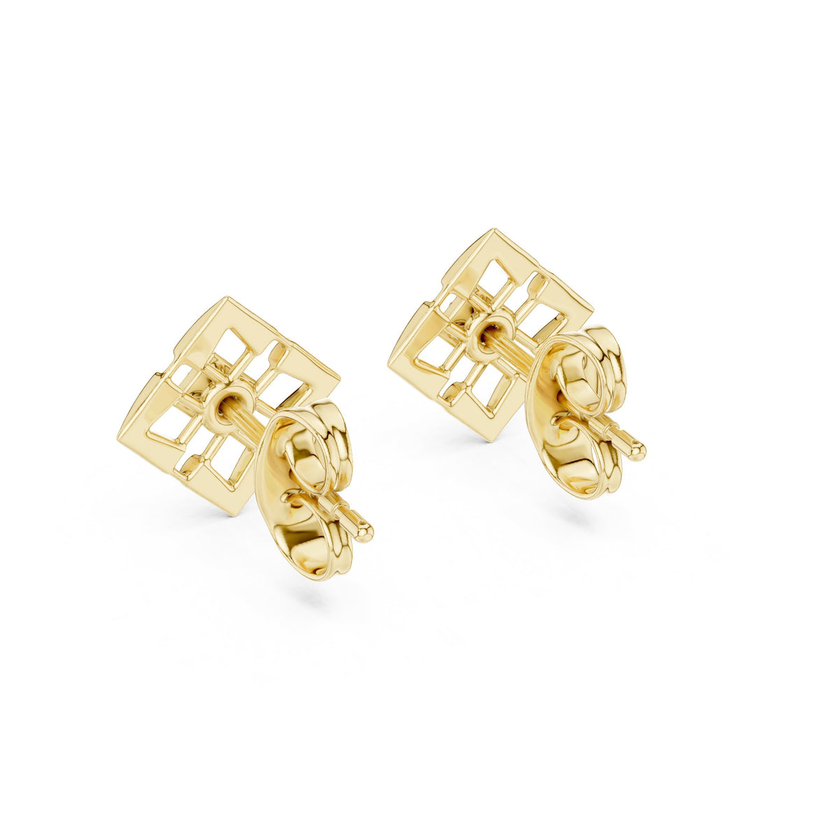 Geometric Cage Diamond Stud Earrings