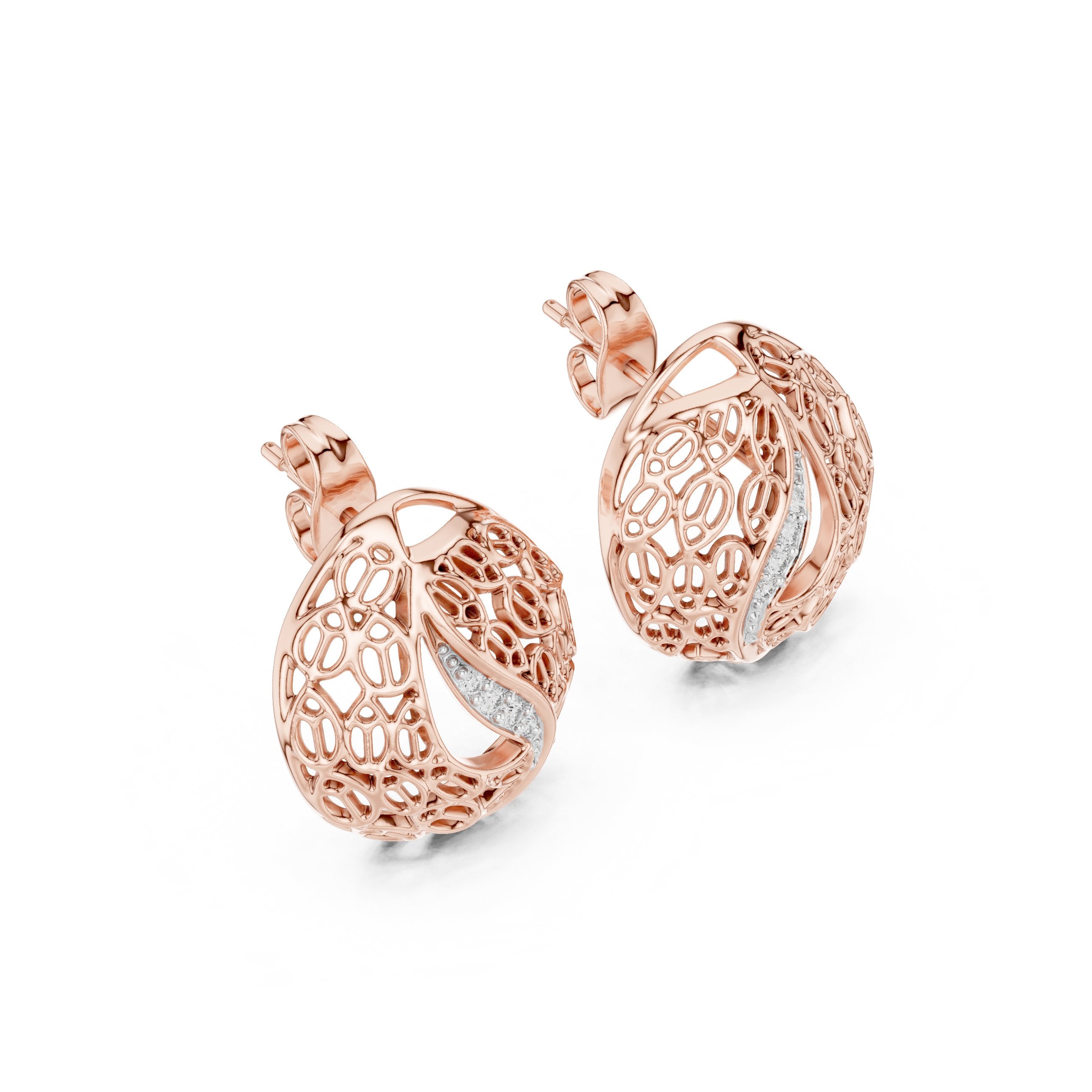 Mosaic Dome Diamond Stud Earrings in Rose Gold - VYKA Diamonds