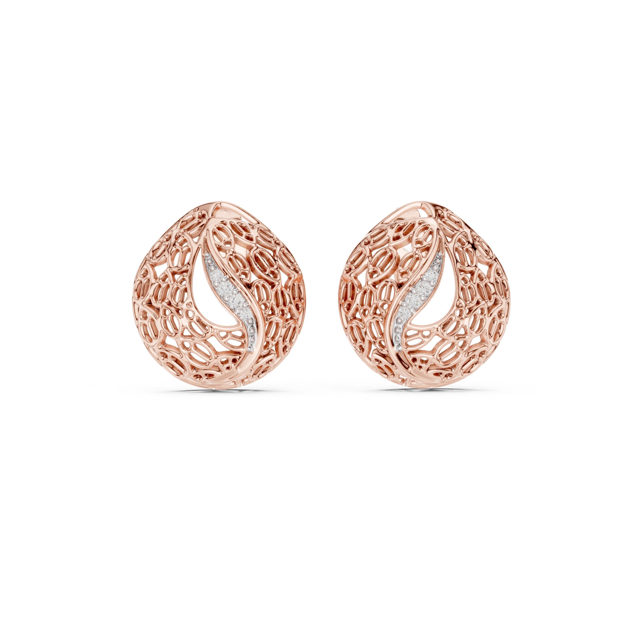 Mosaic Dome Diamond Stud Earrings in Rose Gold - VYKA Diamonds