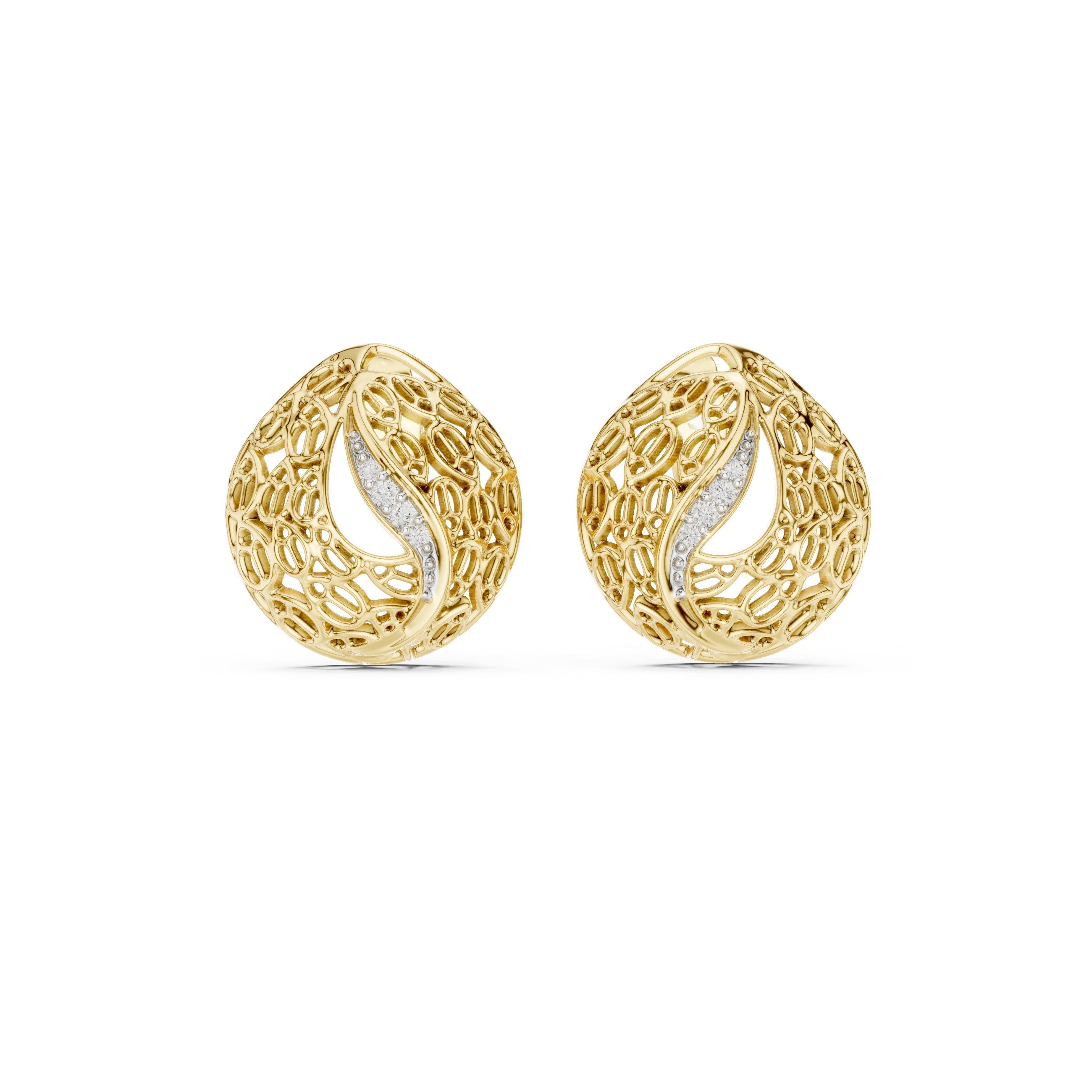 Mosaic Dome Diamond Stud Earrings in Yellow Gold - VYKA Diamonds