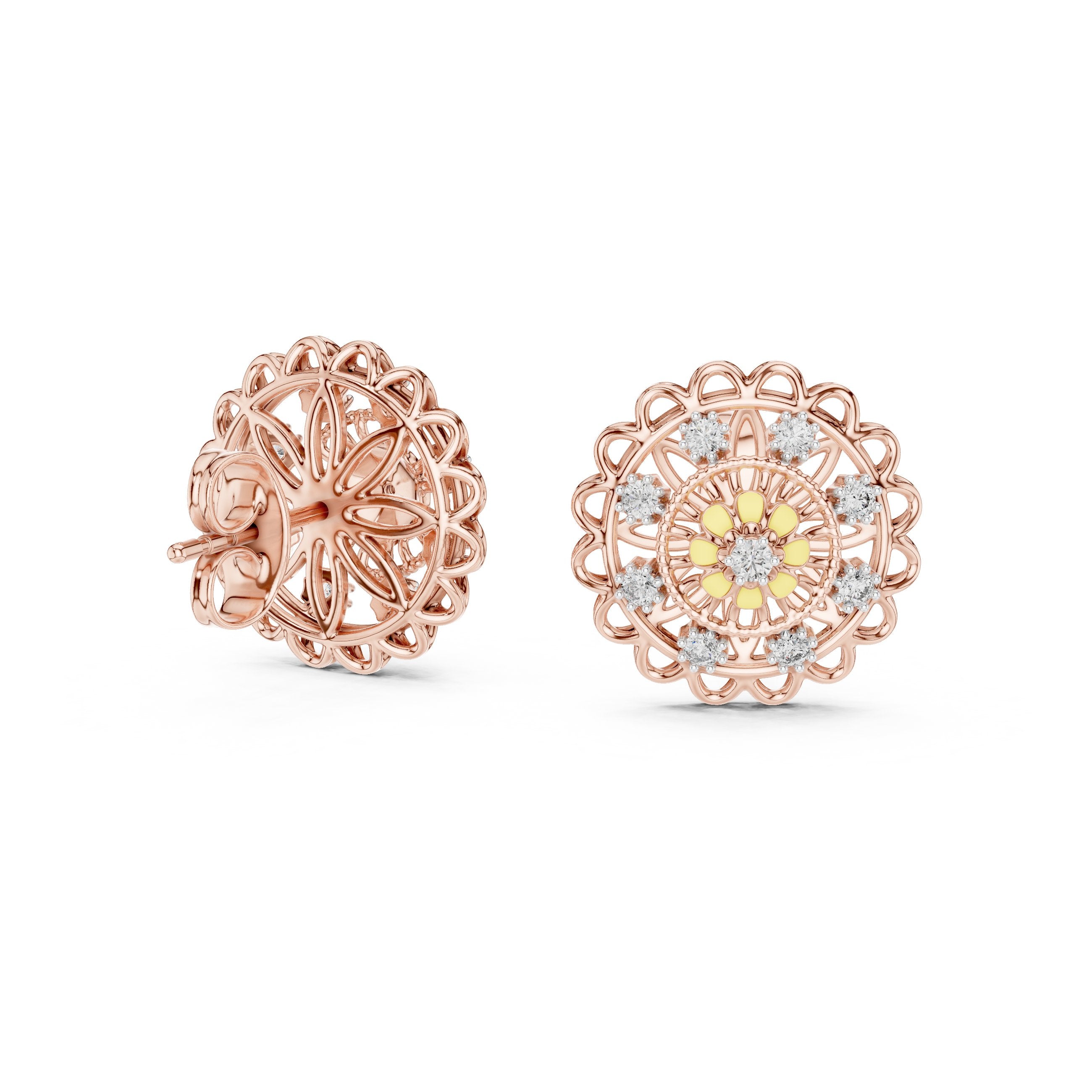 Garden Lattice Diamond Stud Earrings in Rose Gold - VYKA Diamonds