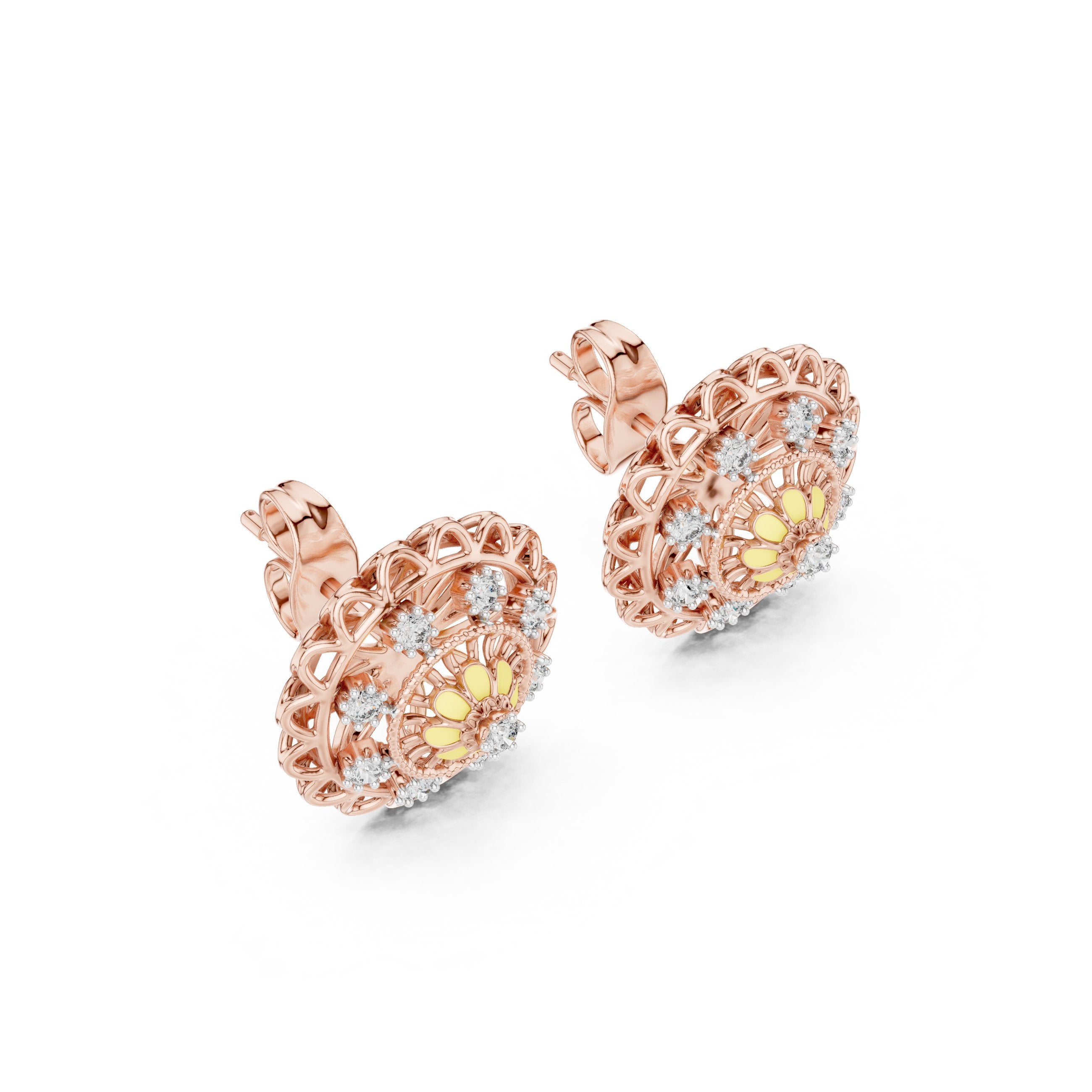 Garden Lattice Diamond Stud Earrings in Rose Gold - VYKA Diamonds