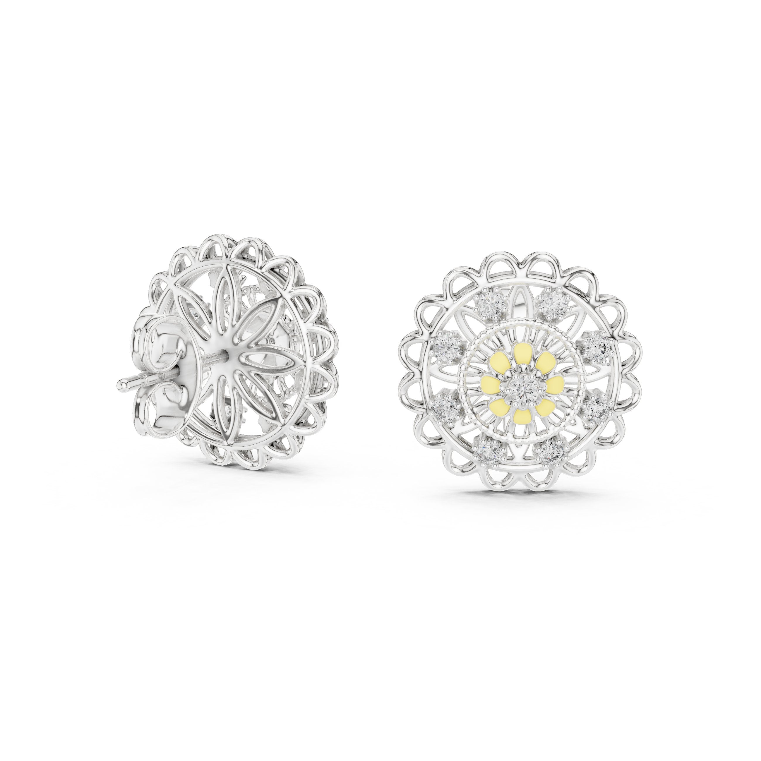 Garden Lattice Diamond Stud Earrings in White Gold - VYKA Diamonds