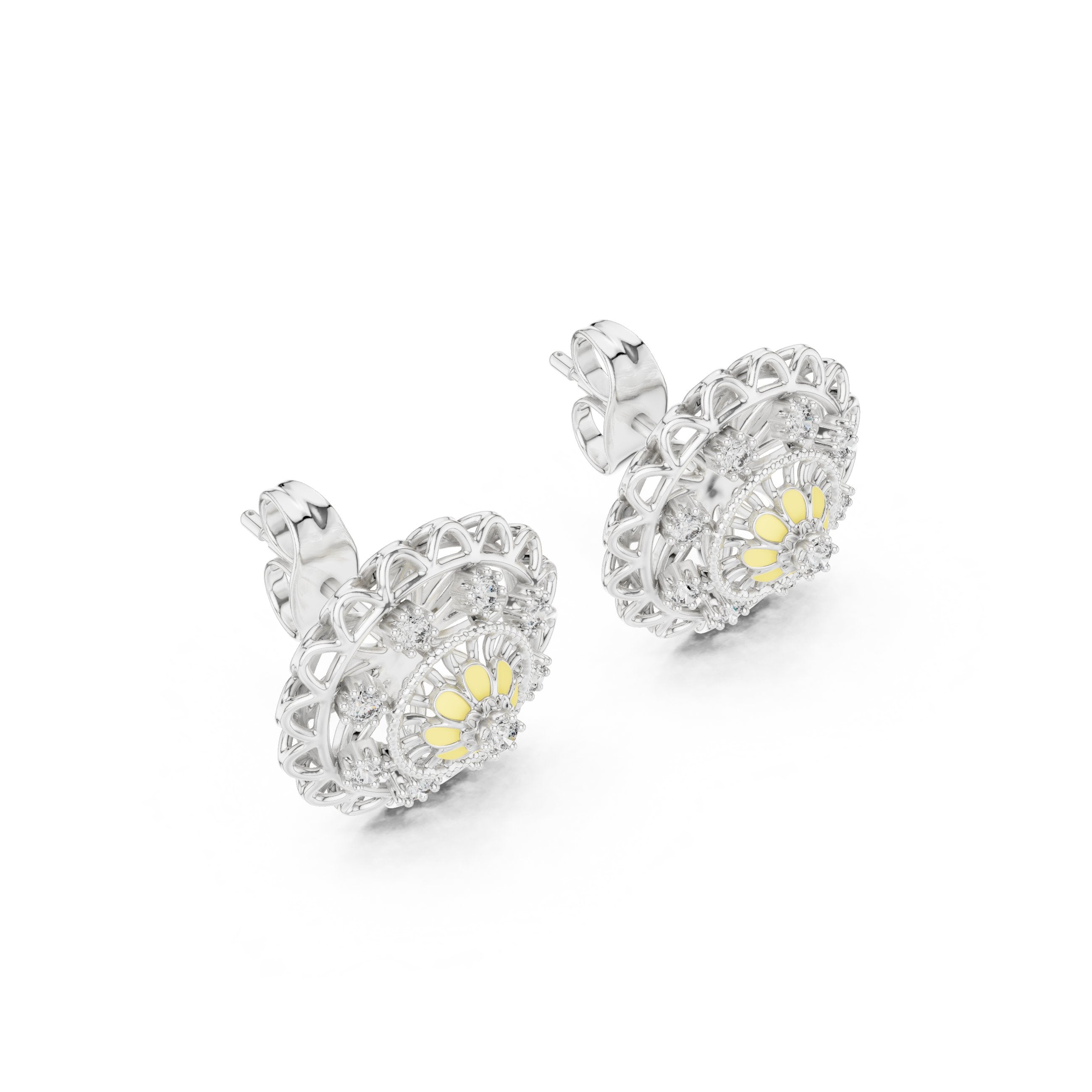 Garden Lattice Diamond Stud Earrings in White Gold - VYKA Diamonds