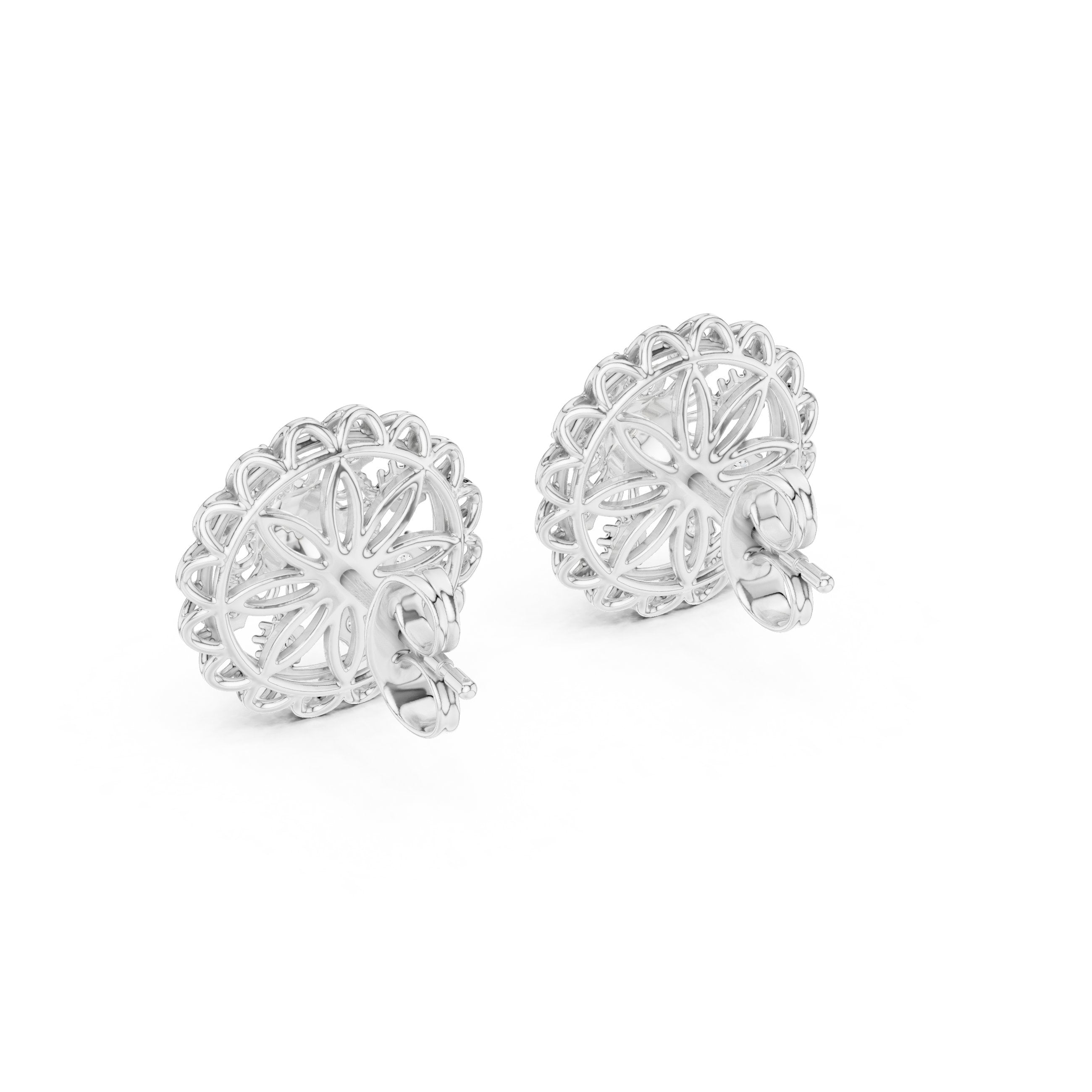 Garden Lattice Diamond Stud Earrings in White Gold - VYKA Diamonds