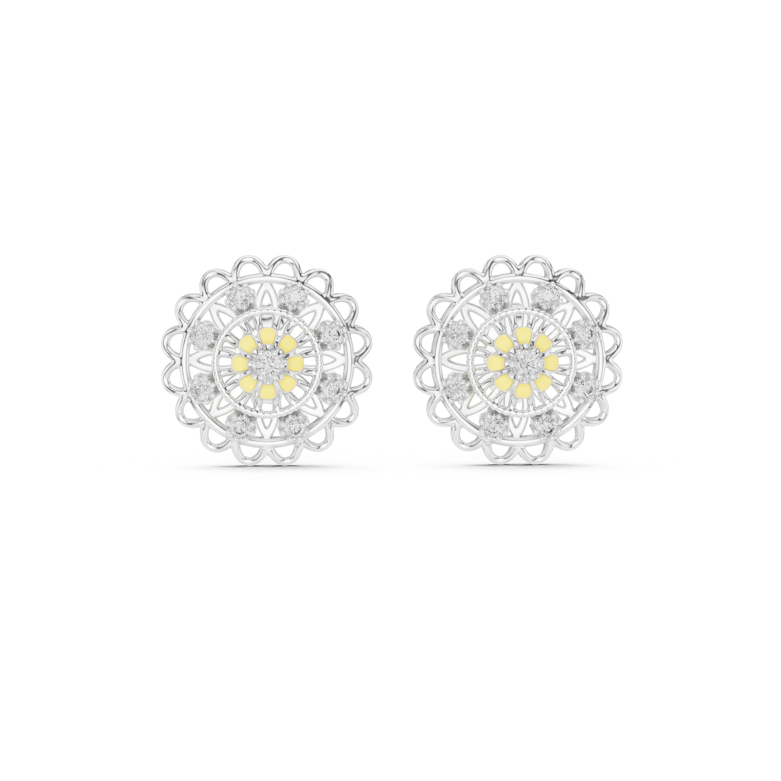 Garden Lattice Diamond Stud Earrings in White Gold - VYKA Diamonds