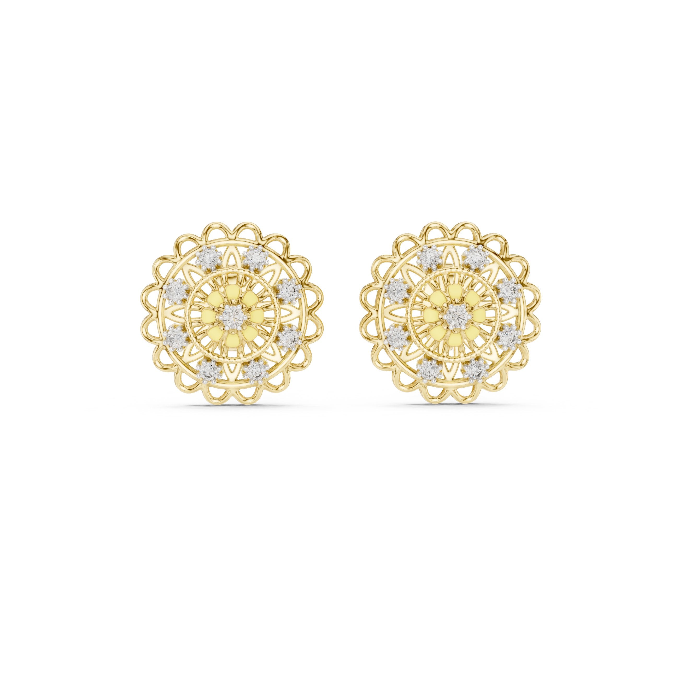 Garden Lattice Diamond Stud Earrings in Yellow Gold - VYKA Diamonds