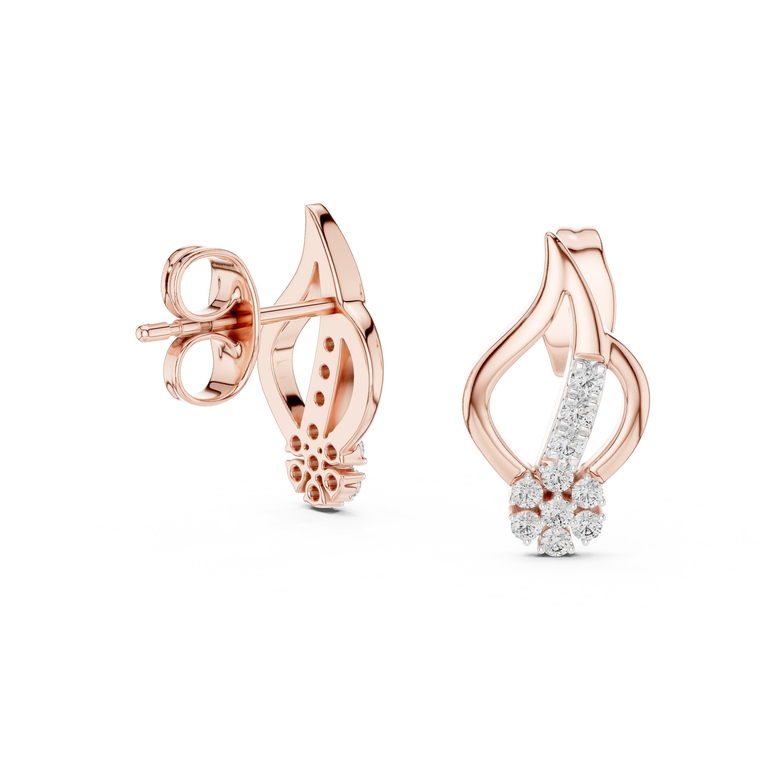 Flame Cluster Diamond Stud Earrings in Rose Gold - VYKA Diamonds