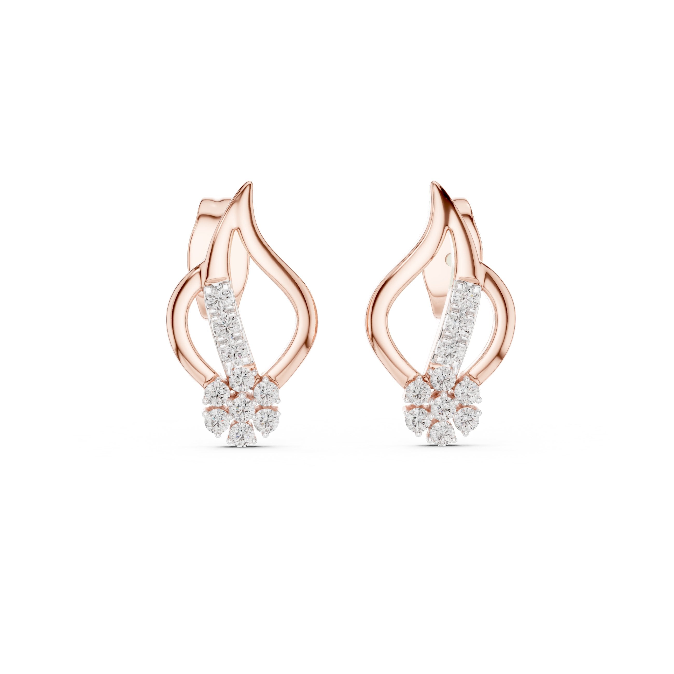 Flame Cluster Diamond Stud Earrings in Rose Gold - VYKA Diamonds