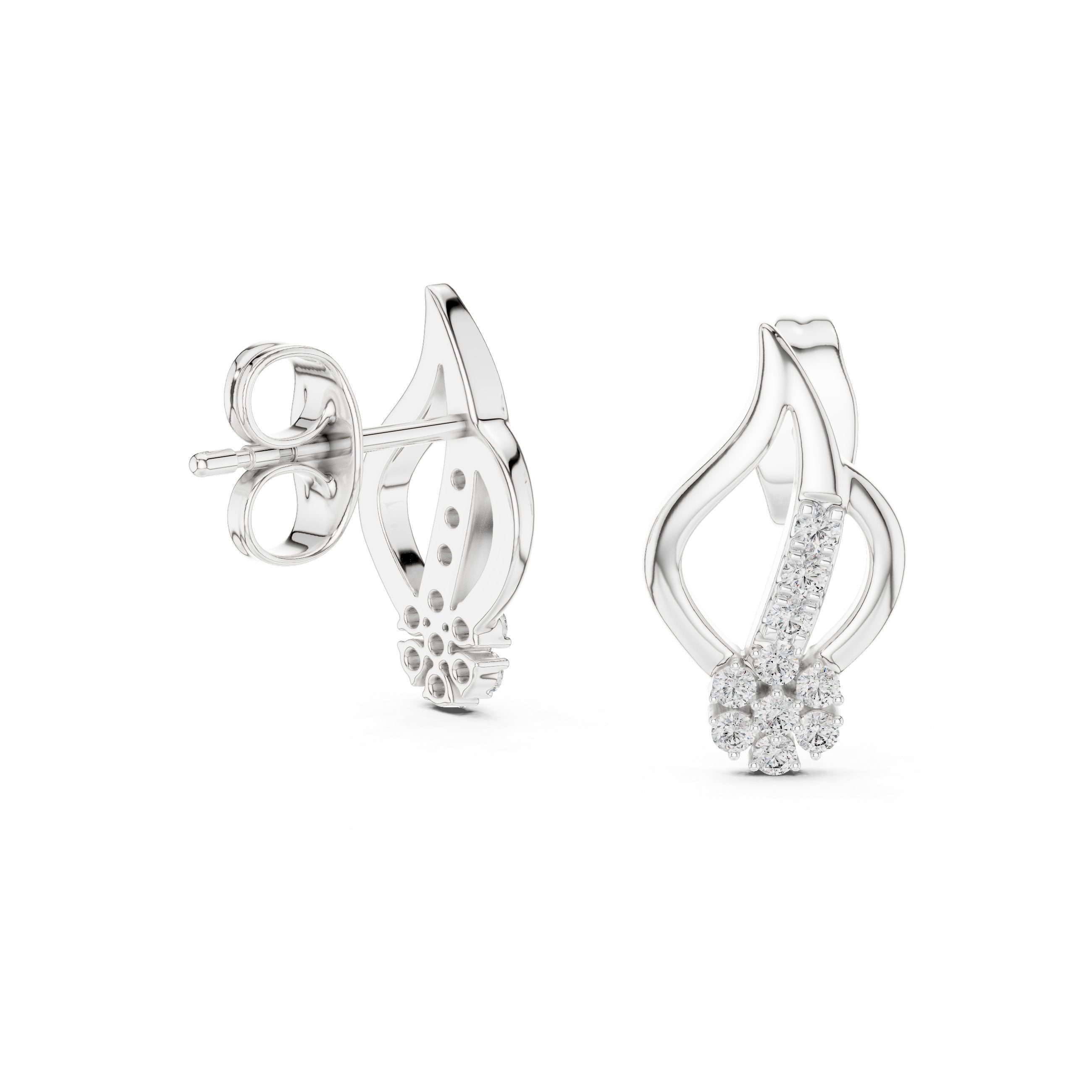 Flame Cluster Diamond Stud Earrings in White Gold - VYKA Diamonds
