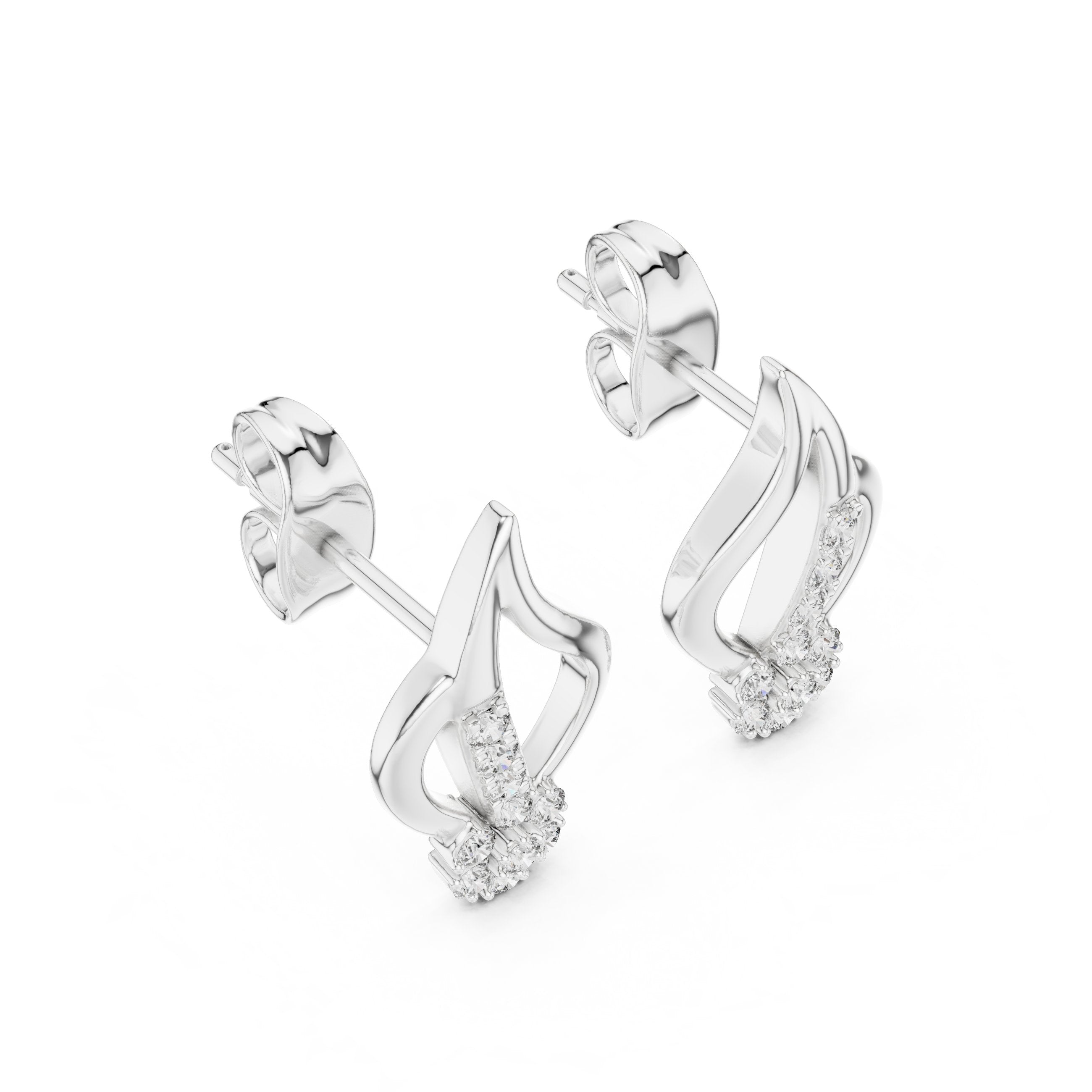 Flame Cluster Diamond Stud Earrings in White Gold - VYKA Diamonds
