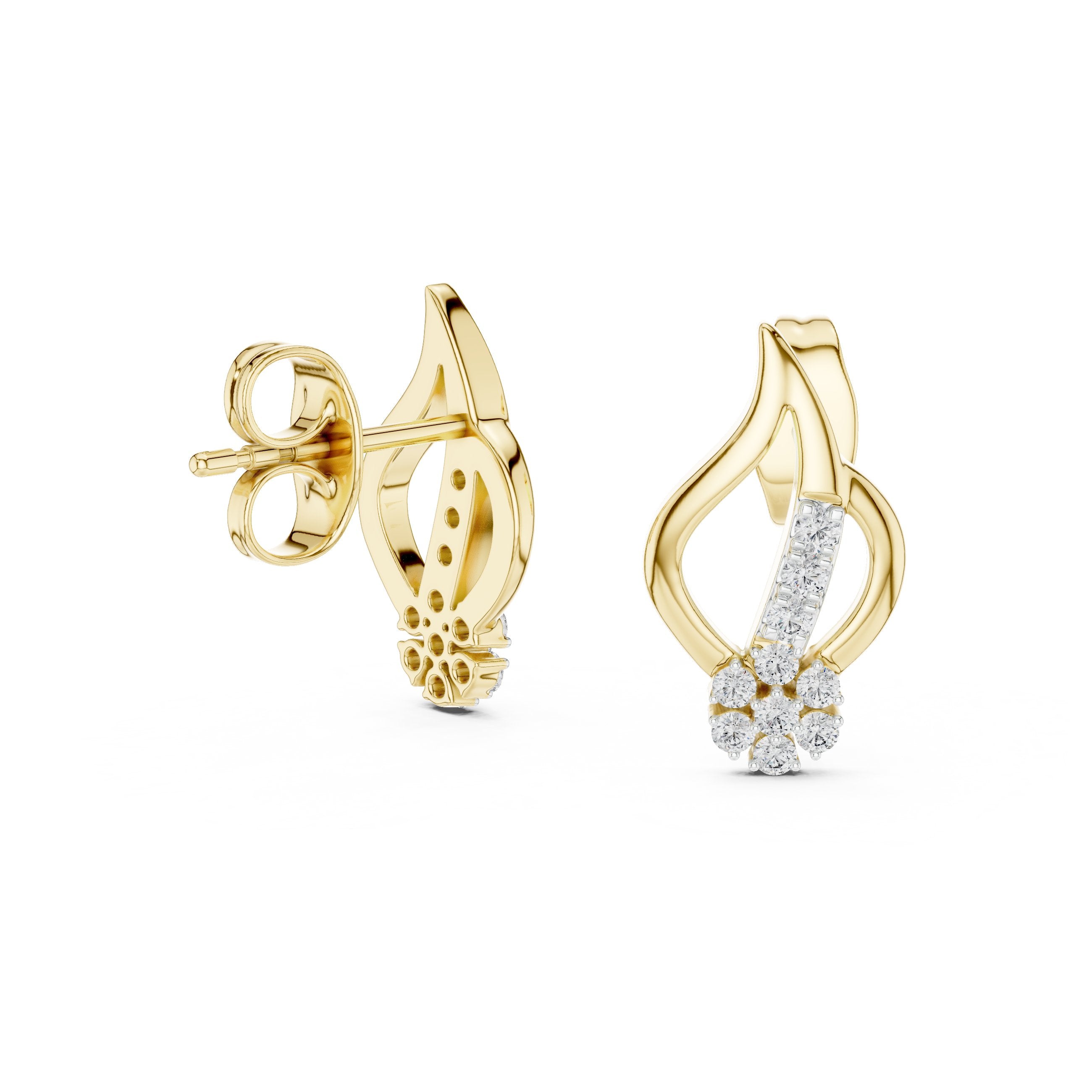 Flame Cluster Diamond Stud Earrings in Yellow Gold - VYKA Diamonds