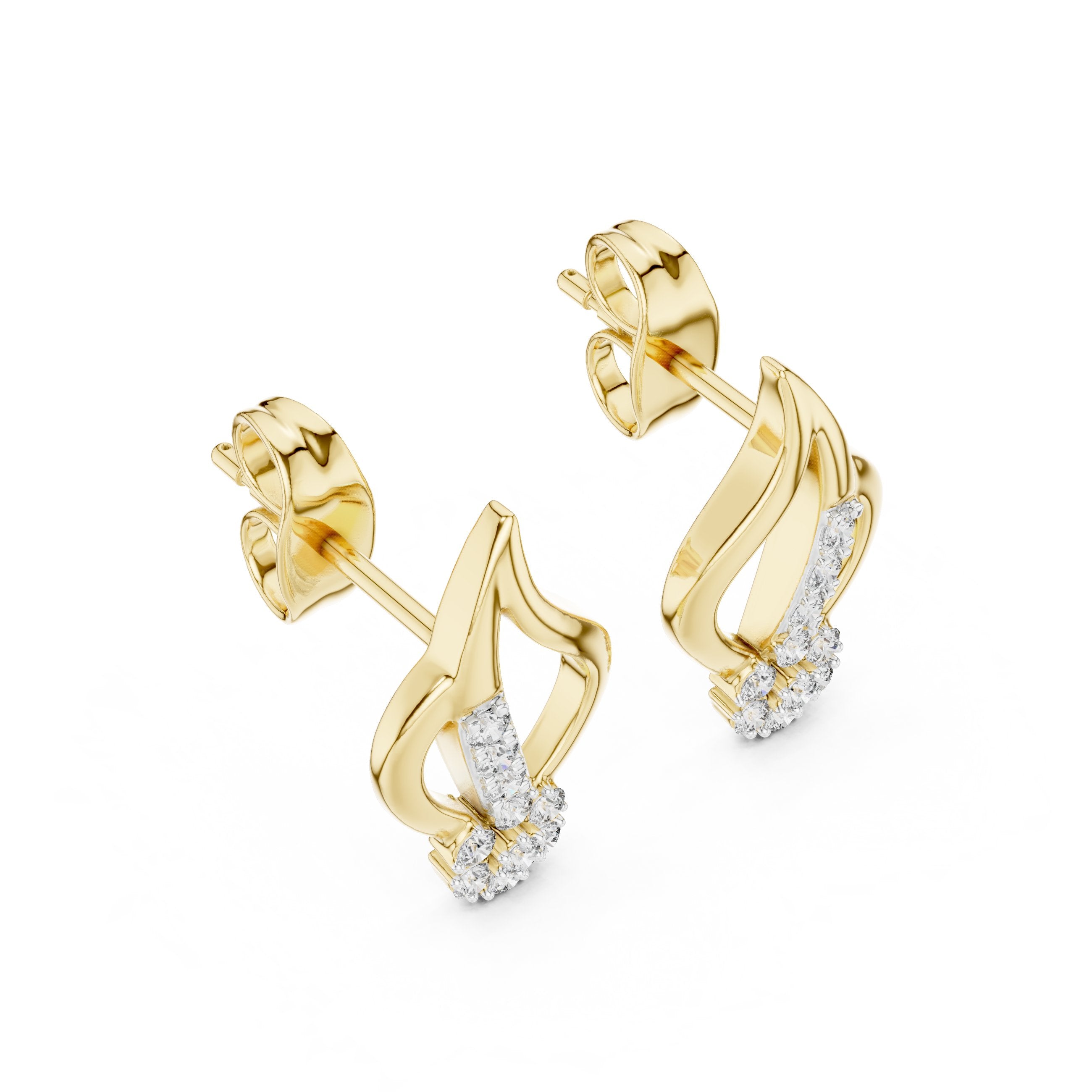Flame Cluster Diamond Stud Earrings in Yellow Gold - VYKA Diamonds