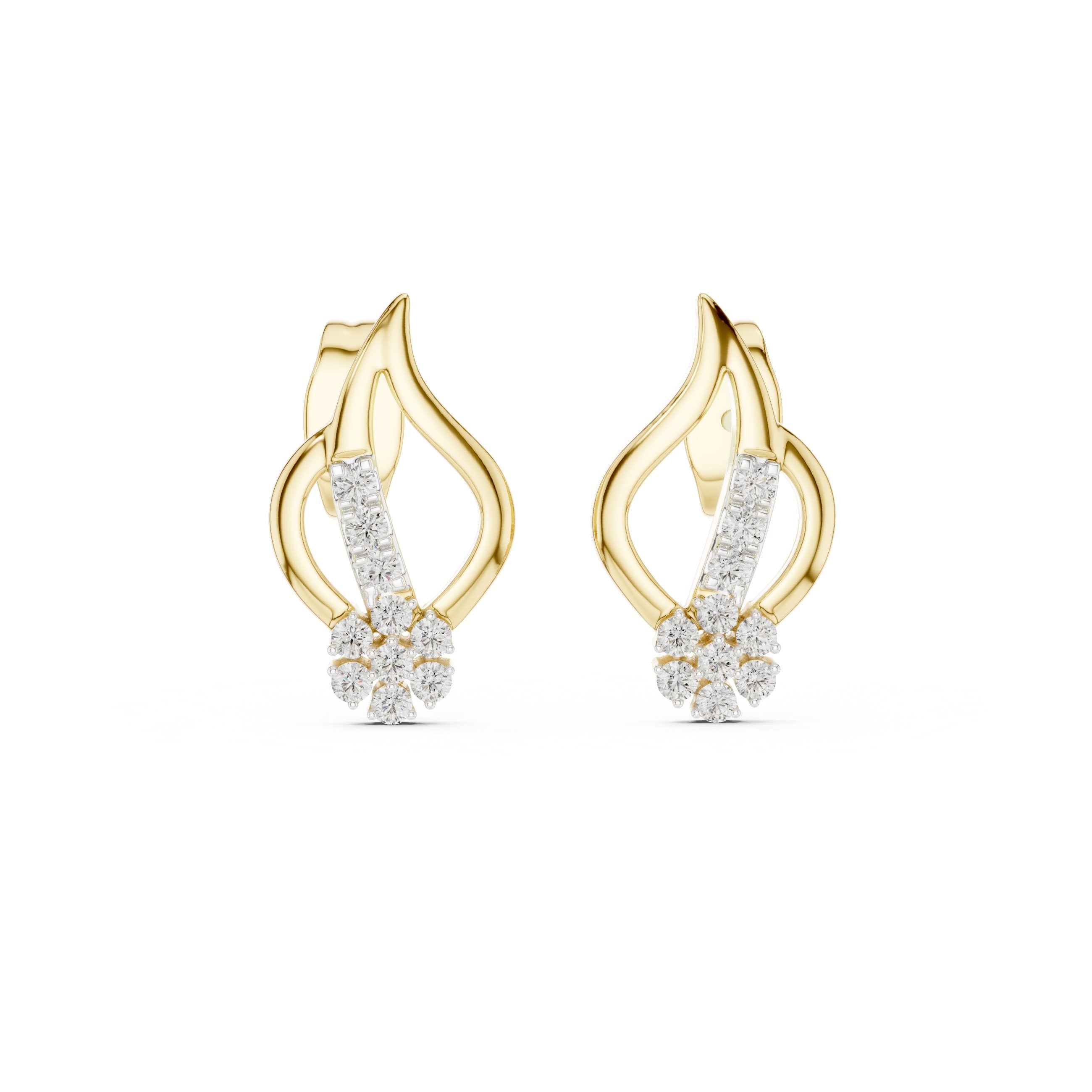 Flame Cluster Diamond Stud Earrings in Yellow Gold - VYKA Diamonds