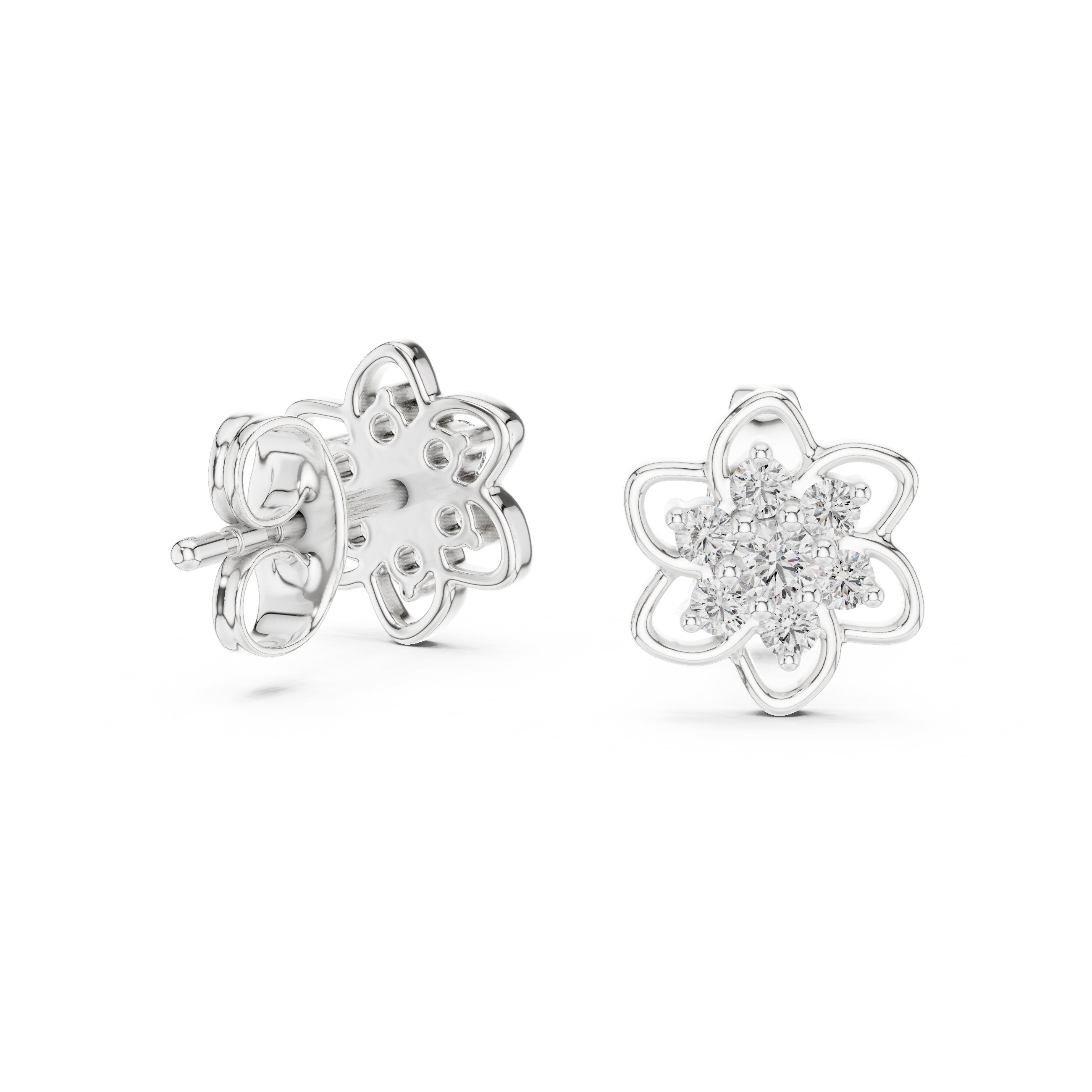 Pinwheel Diamond Stud Earrings in White Gold - VYKA Diamonds