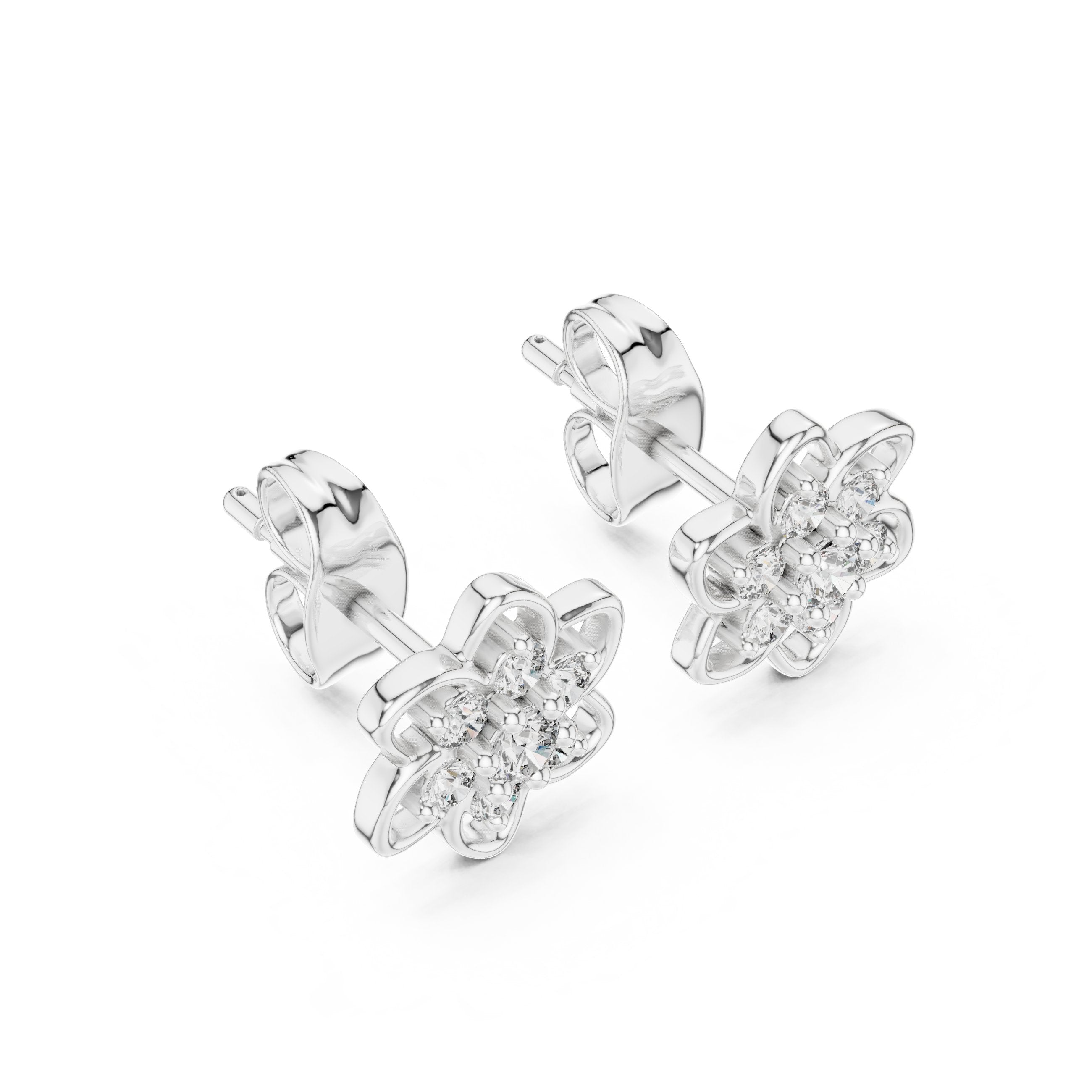 Pinwheel Diamond Stud Earrings in White Gold - VYKA Diamonds