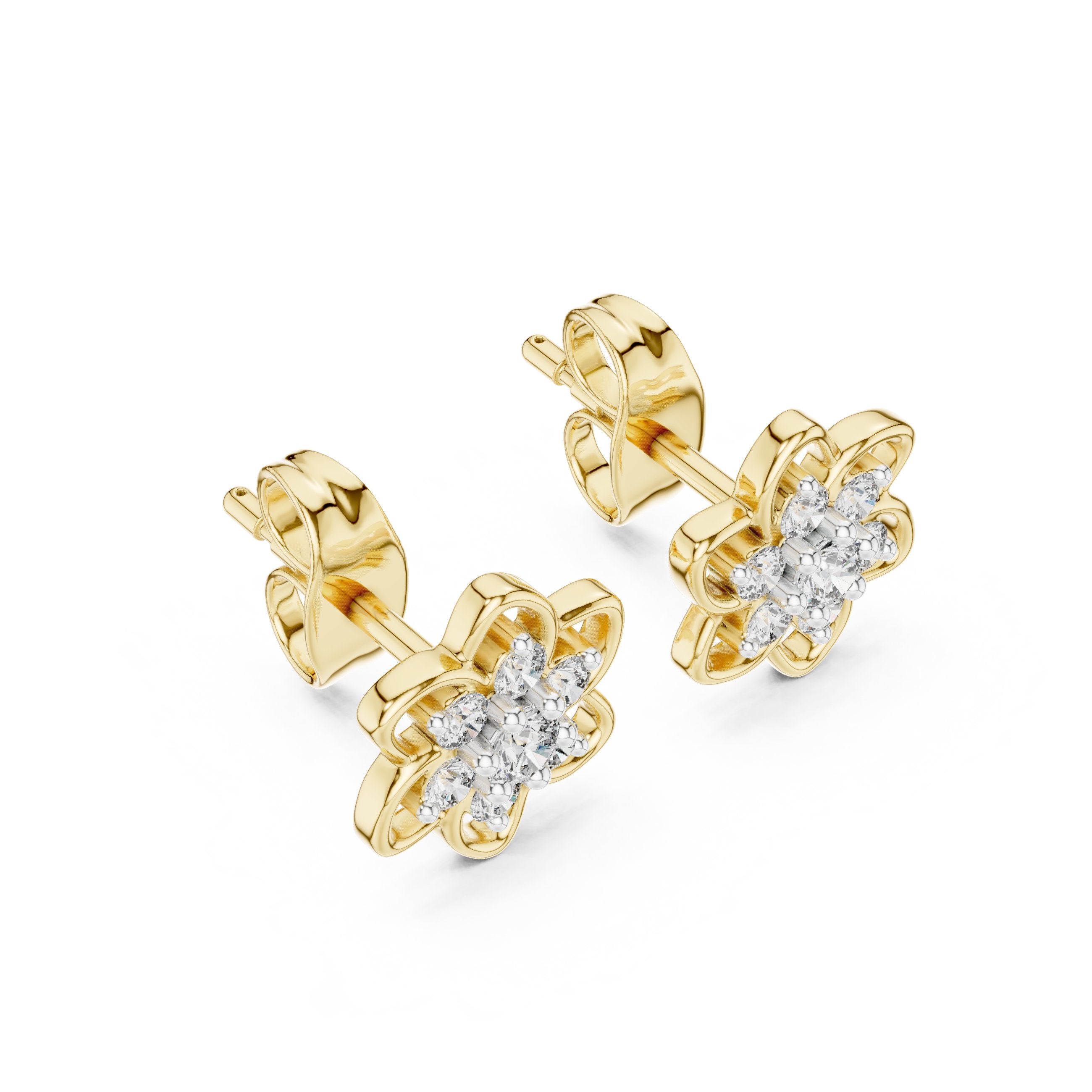 Pinwheel Diamond Stud Earrings in Yellow Gold - VYKA Diamonds