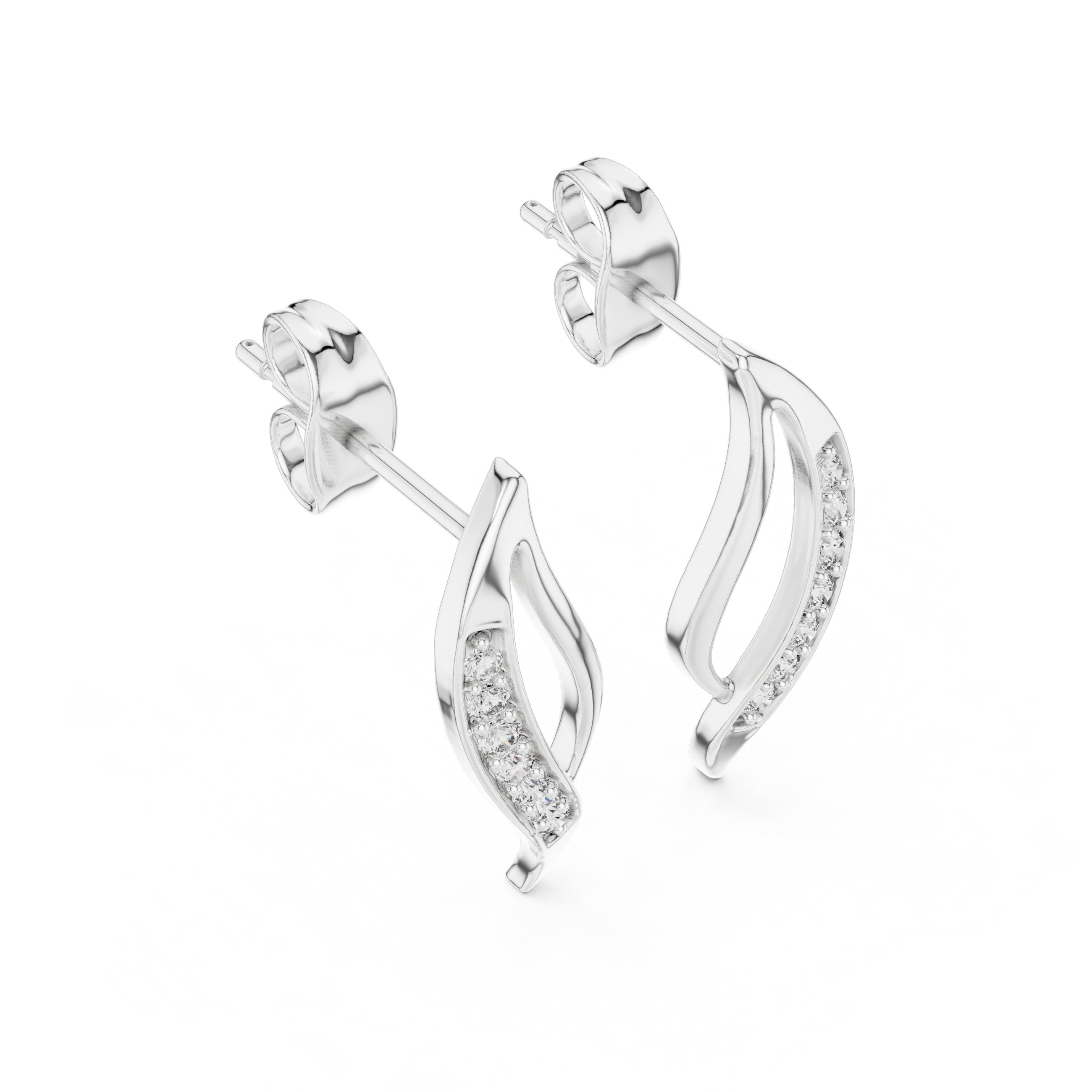 Twisted Leaf Diamond Stud Earrings in White Gold - VYKA Diamonds