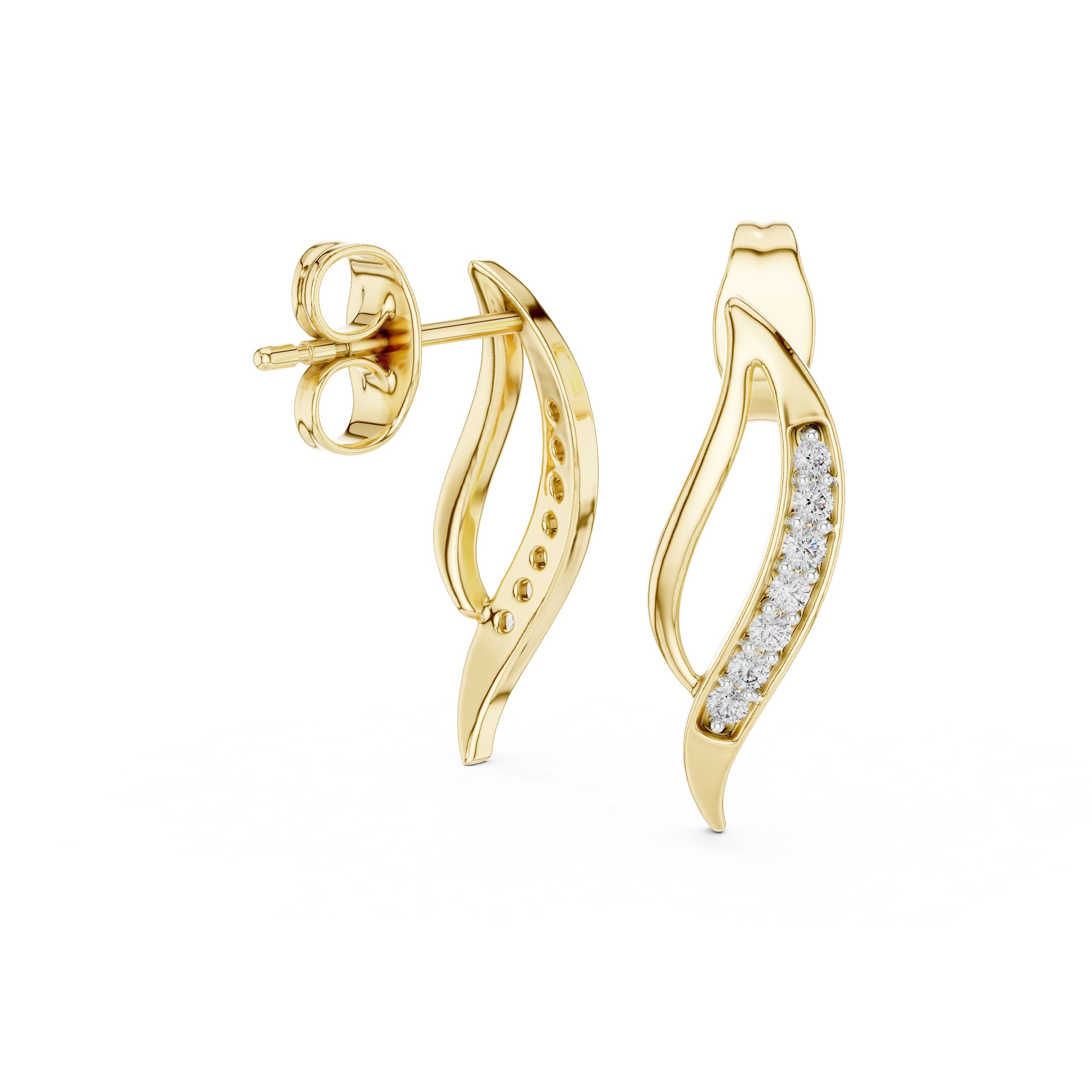 Twisted Leaf Diamond Stud Earrings in Yellow Gold - VYKA Diamonds