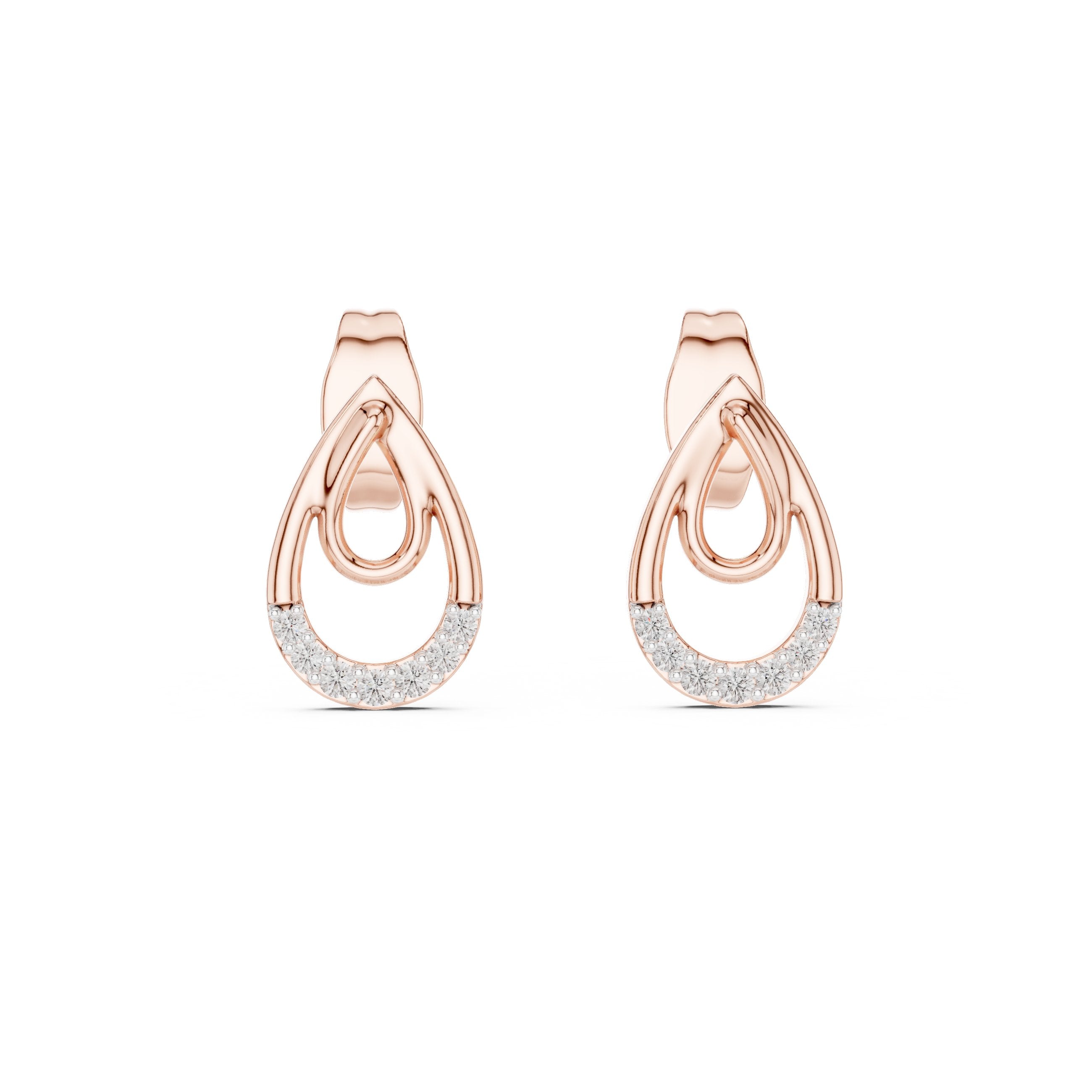 Nested Teardrop Diamond Stud Earrings in Rose Gold - VYKA Diamonds