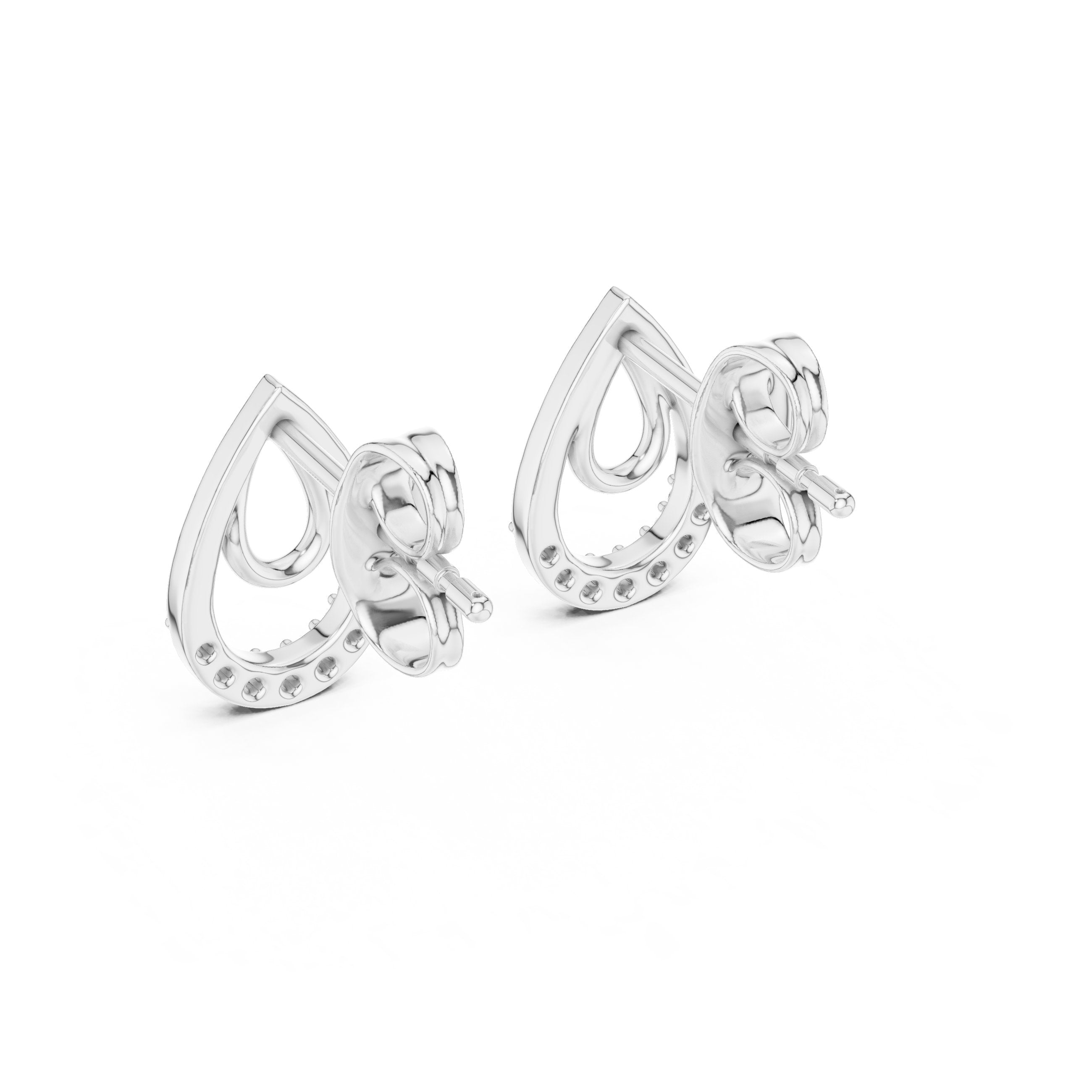 Nested Teardrop Diamond Stud Earrings in White Gold - VYKA Diamonds