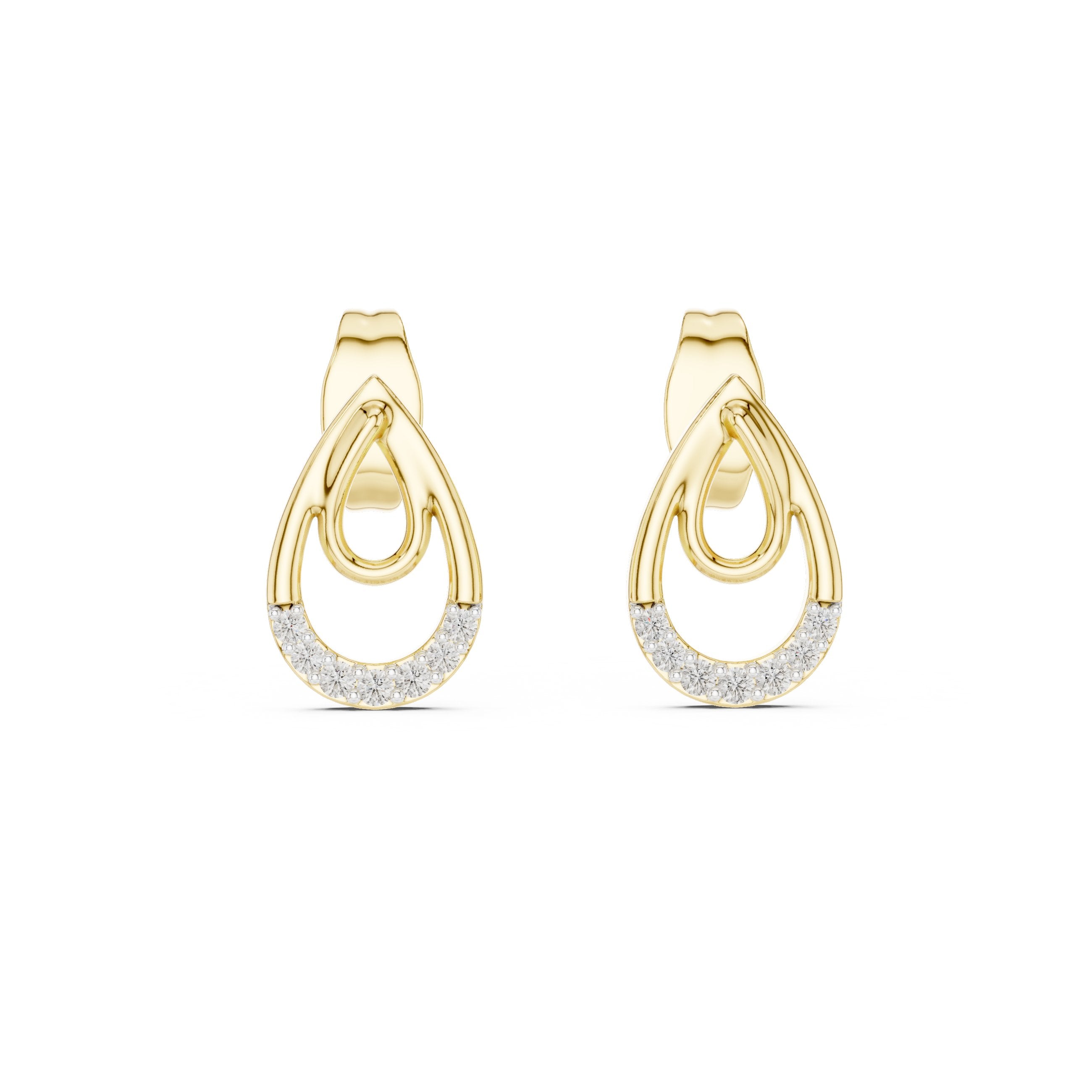 Nested Teardrop Diamond Stud Earrings in Yellow Gold - VYKA Diamonds