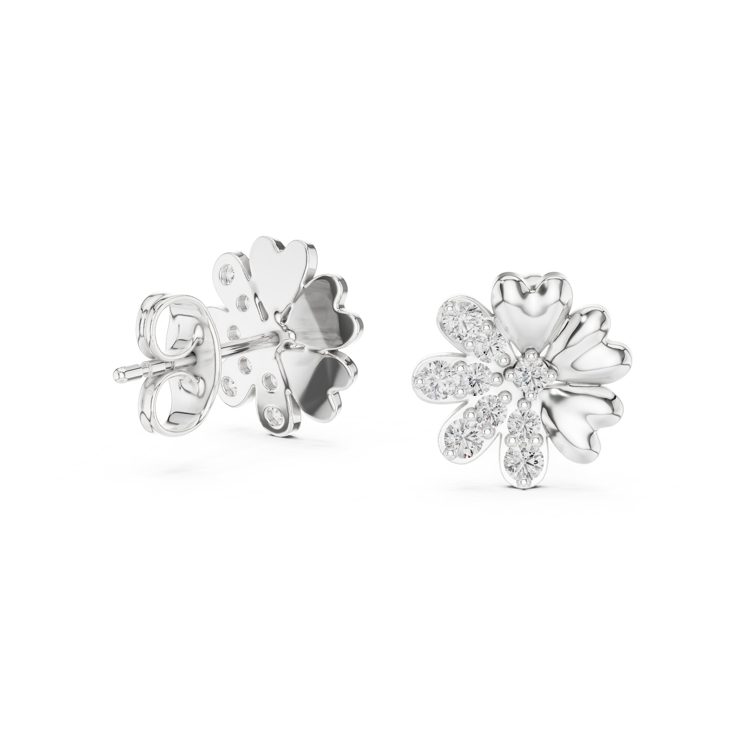Daisy Diamond Stud Earrings in White Gold - VYKA Diamonds