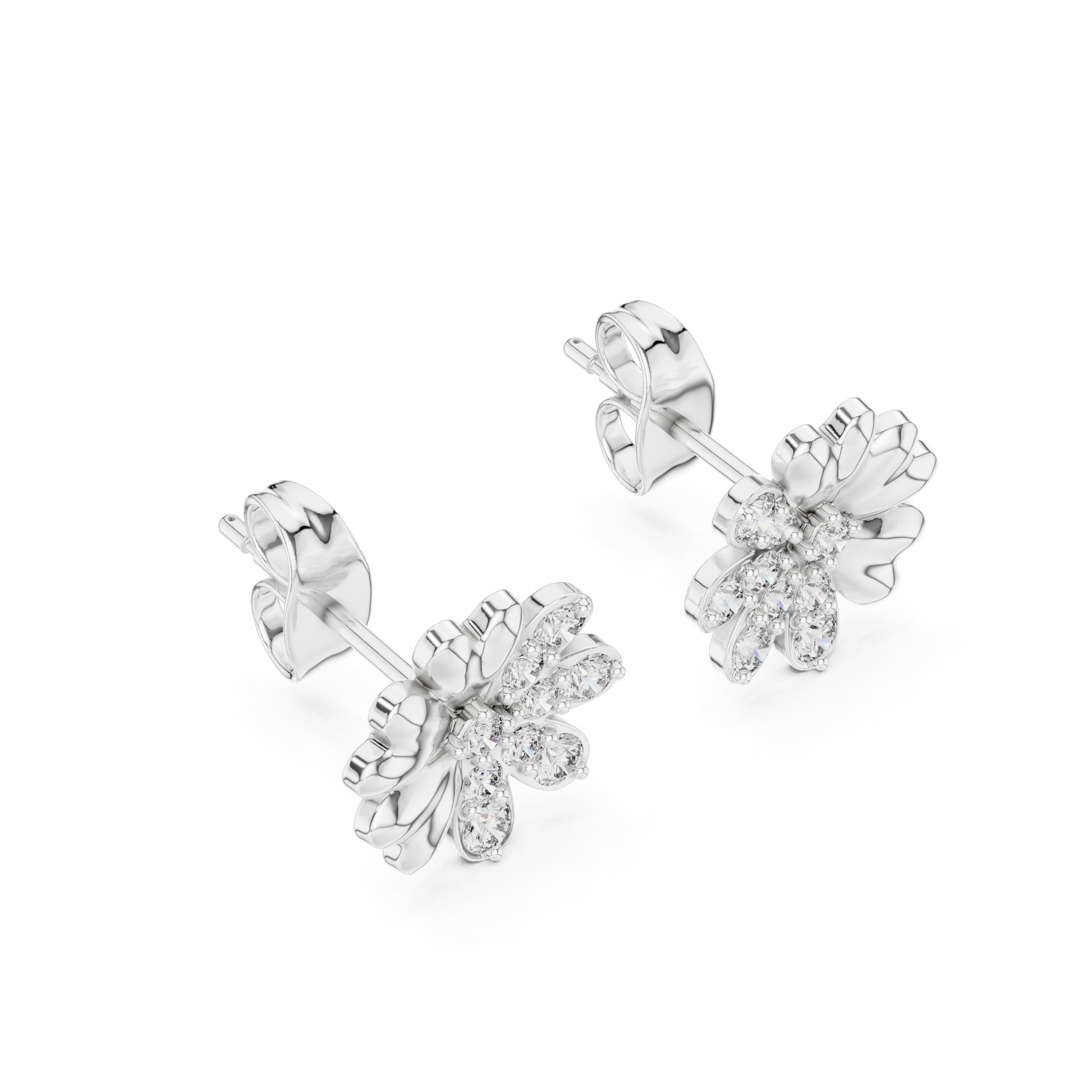 Daisy Diamond Stud Earrings in White Gold - VYKA Diamonds