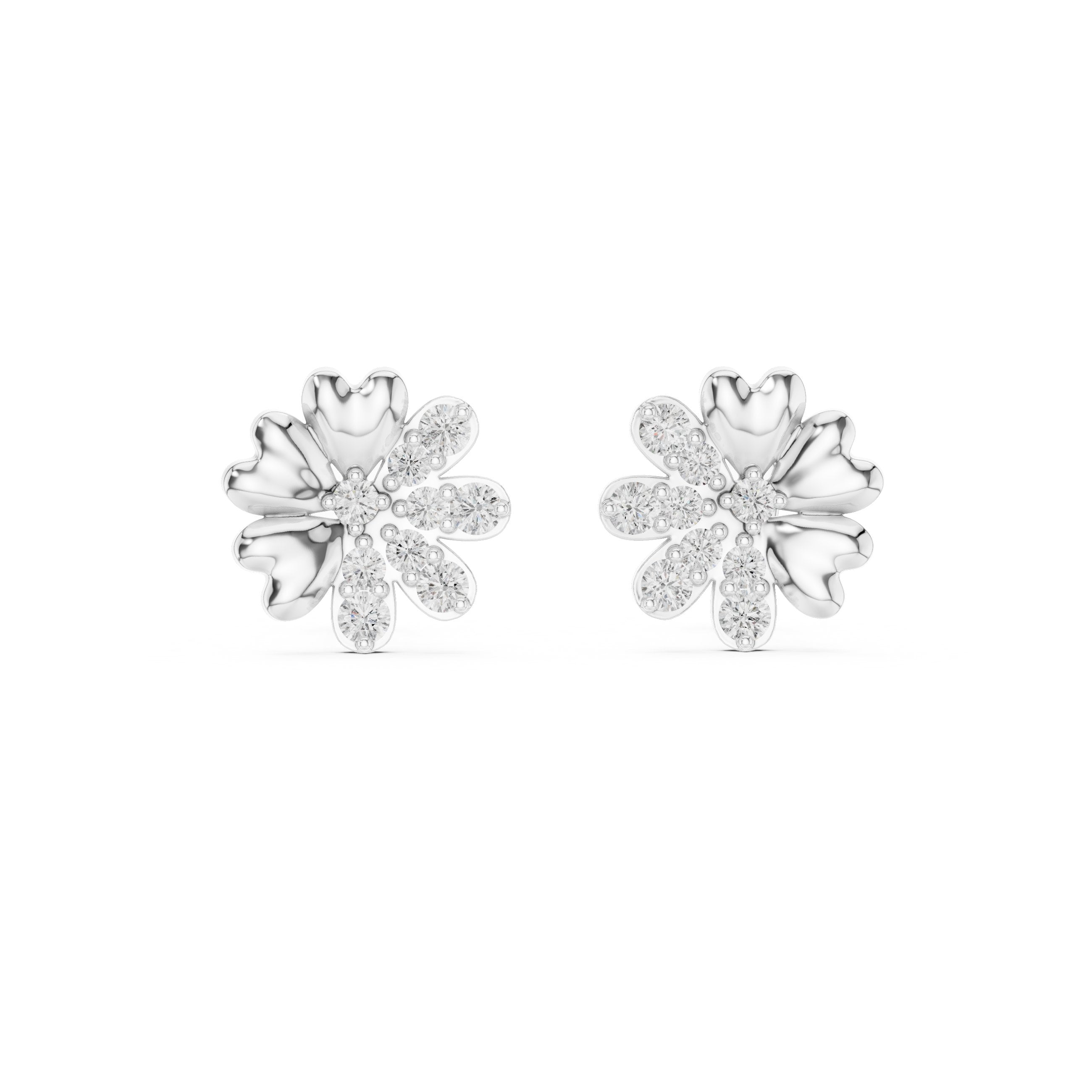 Daisy Diamond Stud Earrings in White Gold - VYKA Diamonds