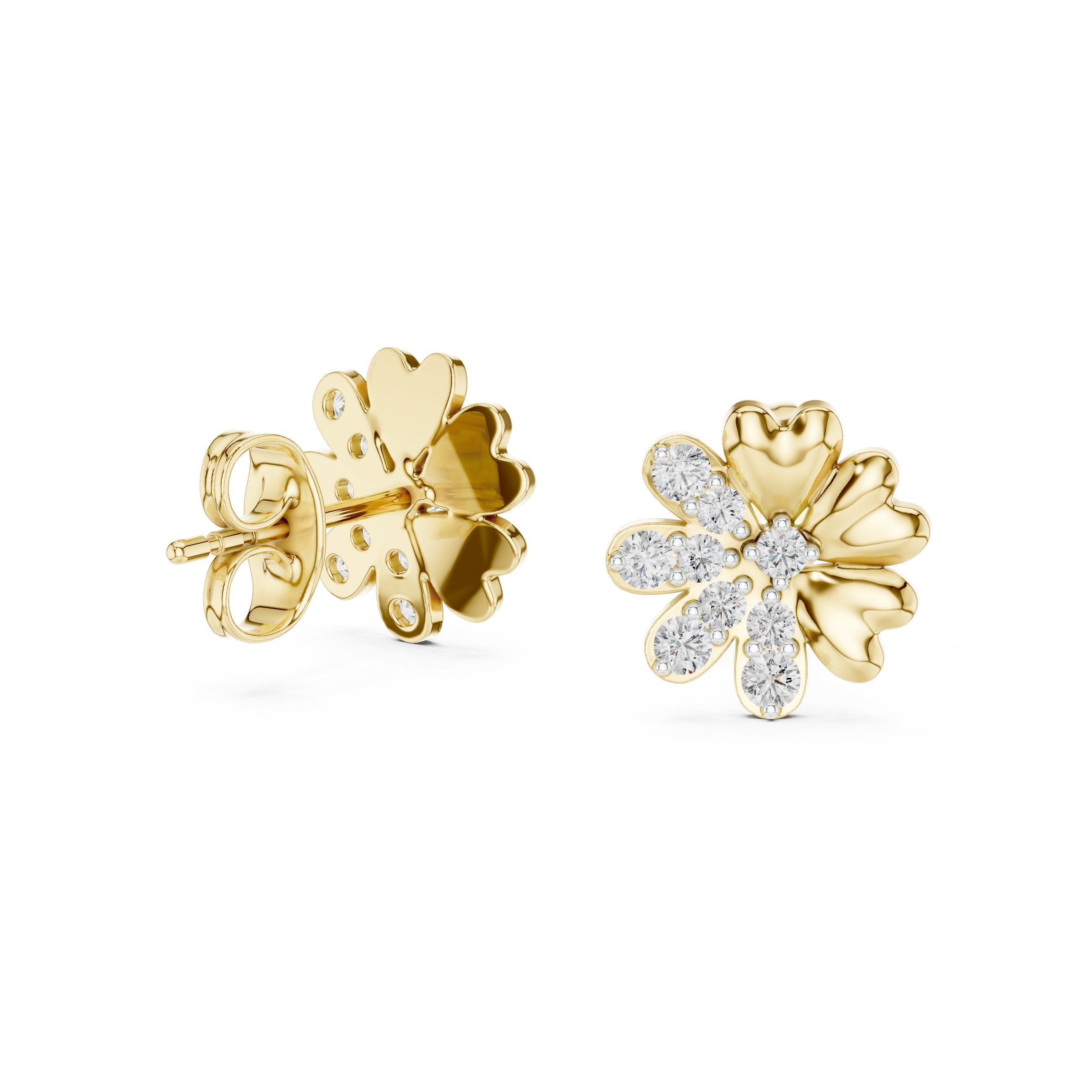 Daisy Diamond Stud Earrings in Yellow Gold - VYKA Diamonds