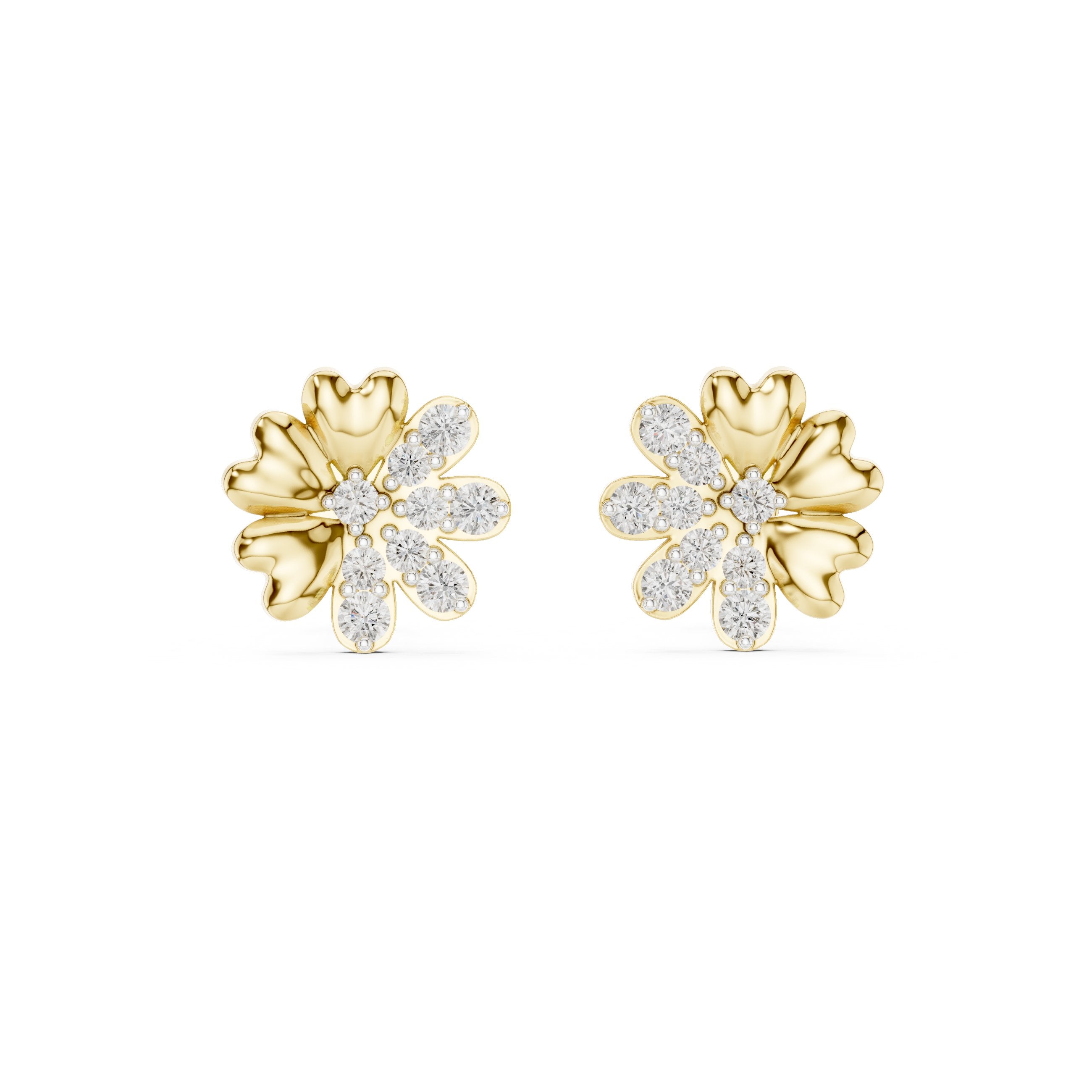Daisy Diamond Stud Earrings in Yellow Gold - VYKA Diamonds