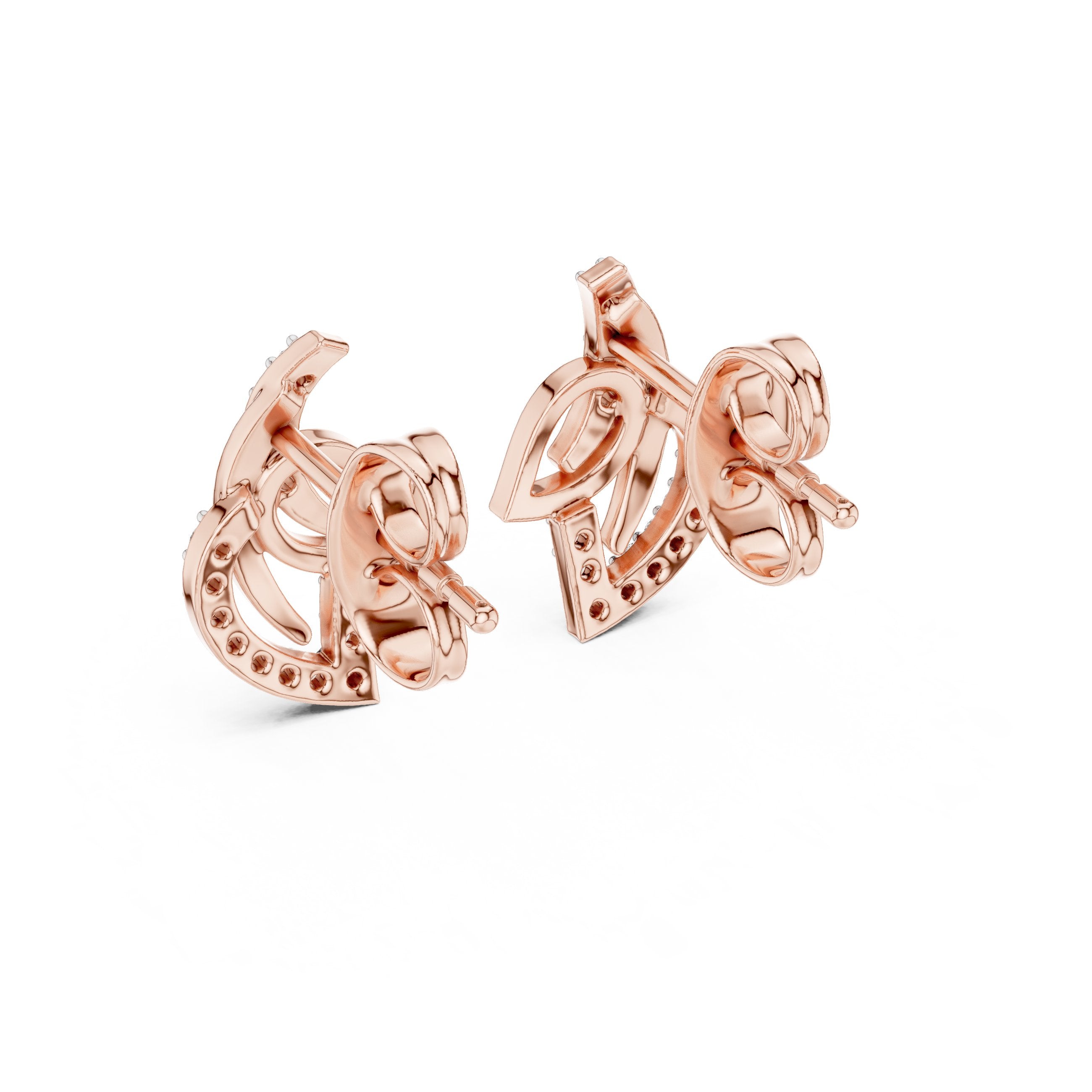 Pave Heart Diamond Stud Earrings in Rose Gold - VYKA Diamonds