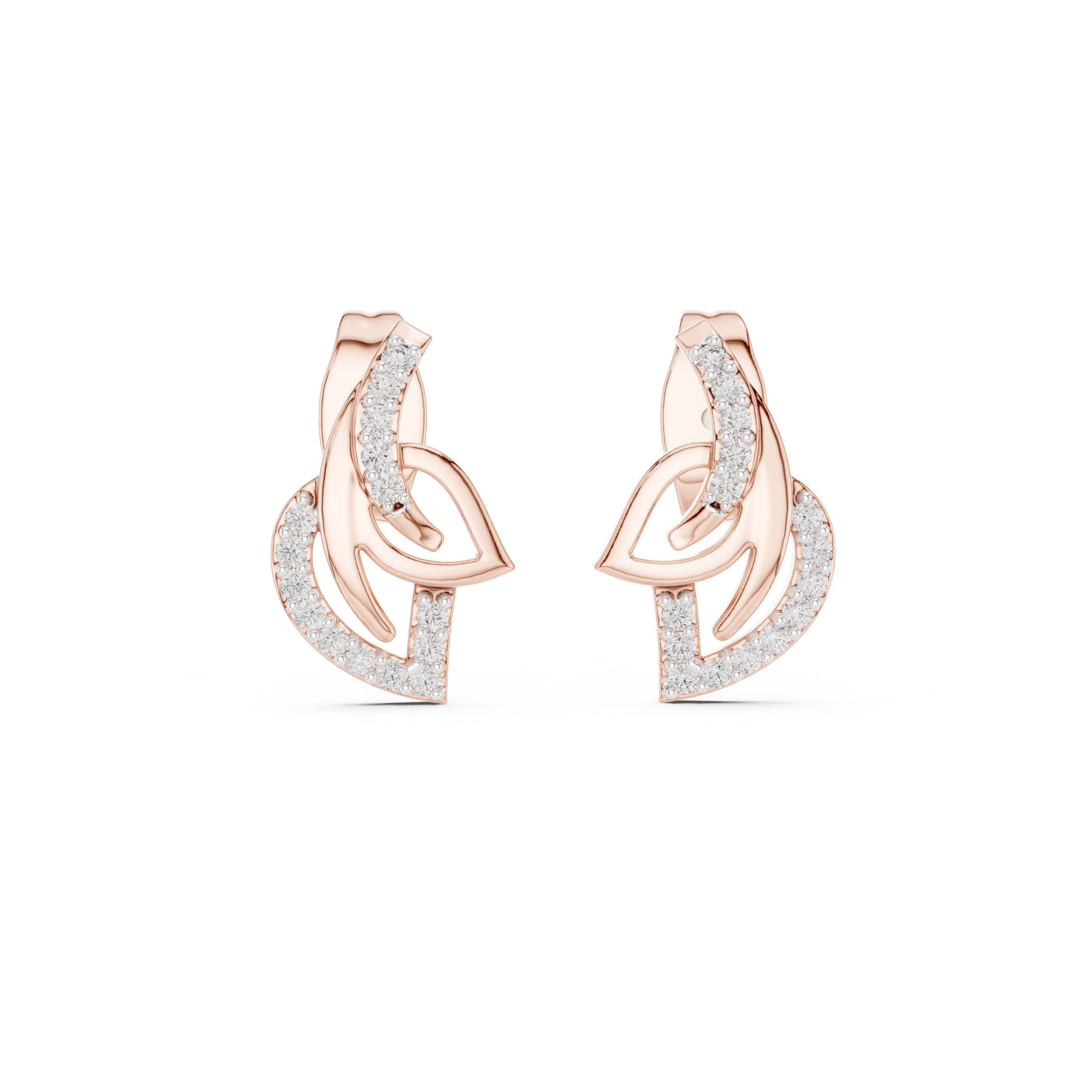 Pave Heart Diamond Stud Earrings in Rose Gold - VYKA Diamonds