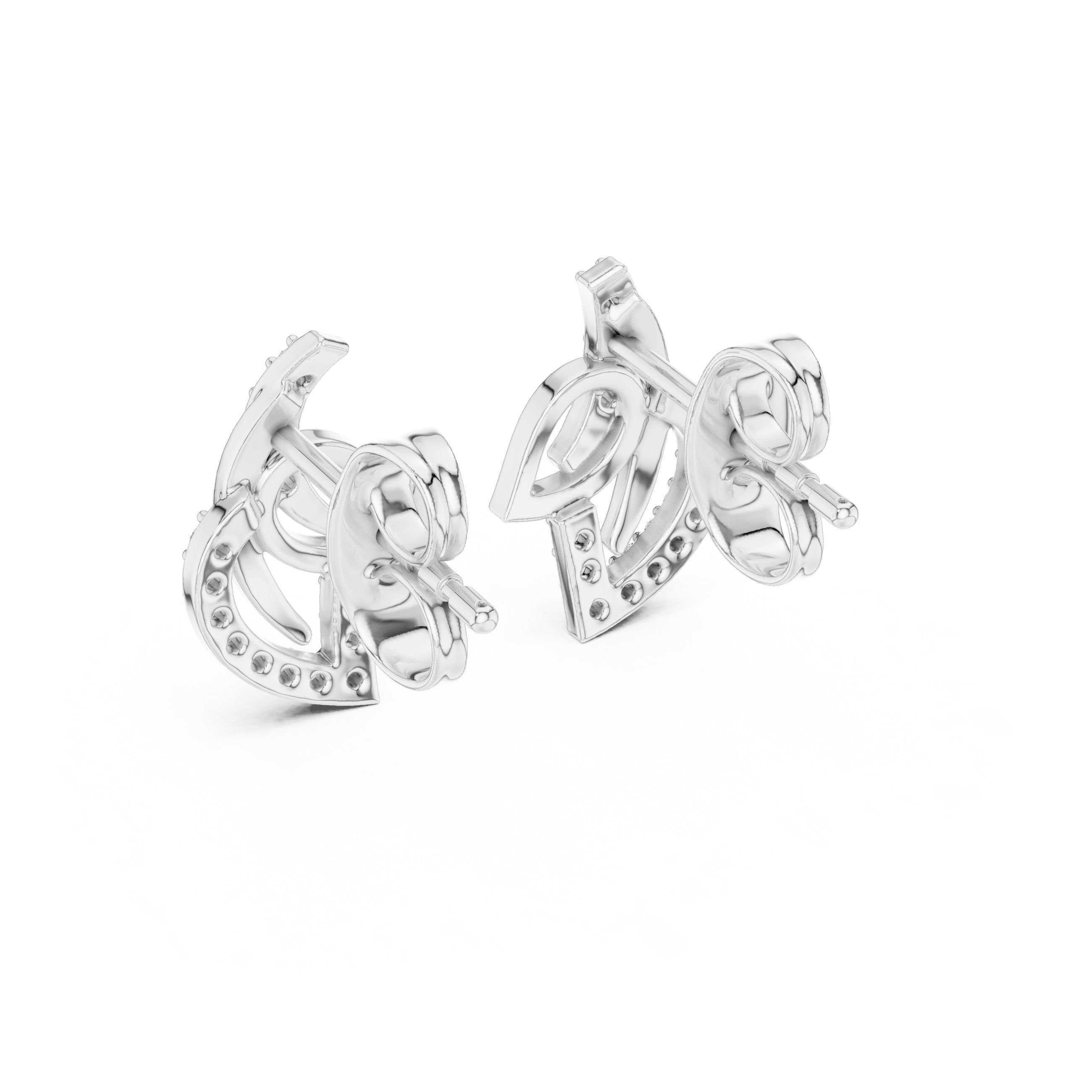 Pave Heart Diamond Stud Earrings in White Gold - VYKA Diamonds