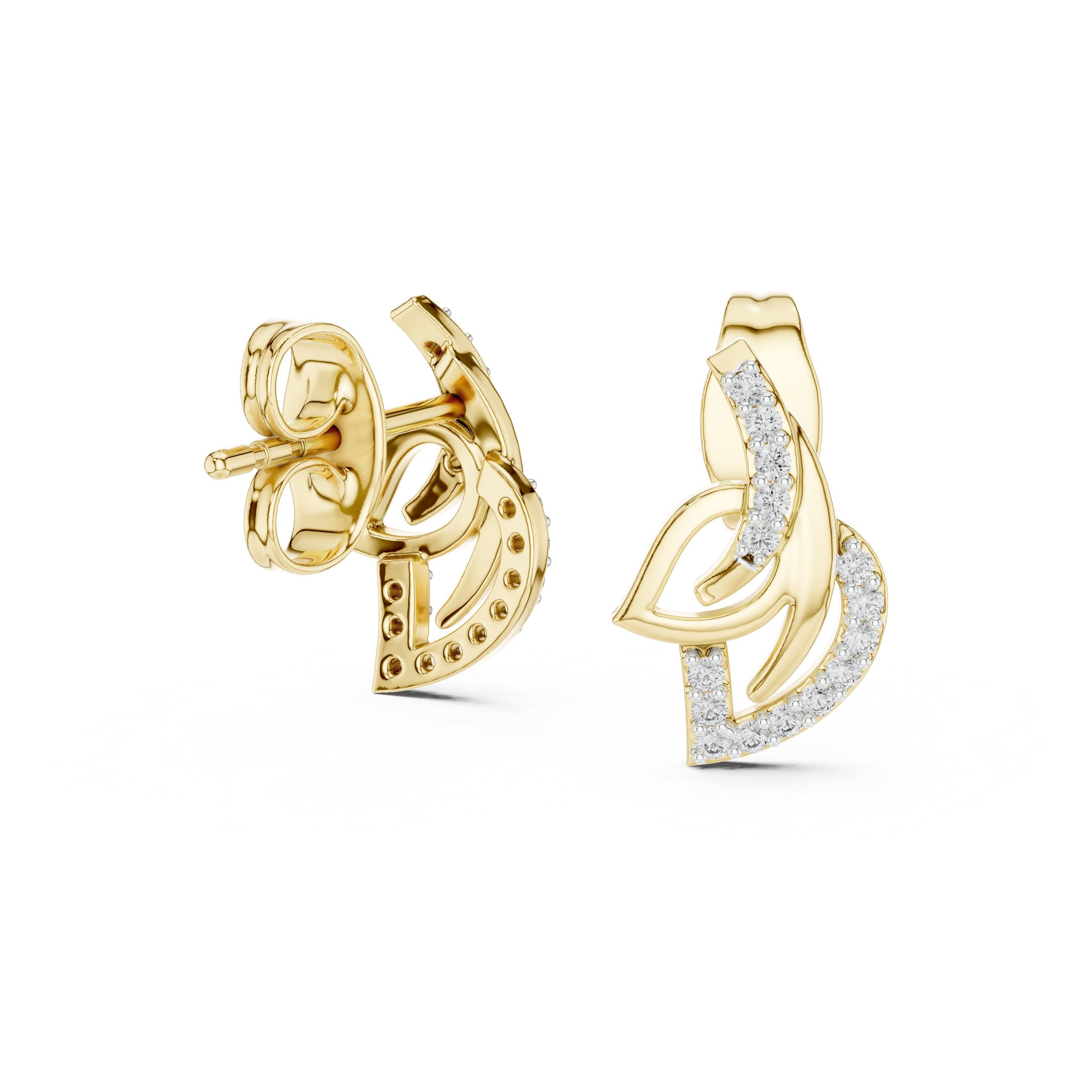 Pave Heart Diamond Stud Earrings in Yellow Gold - VYKA Diamonds