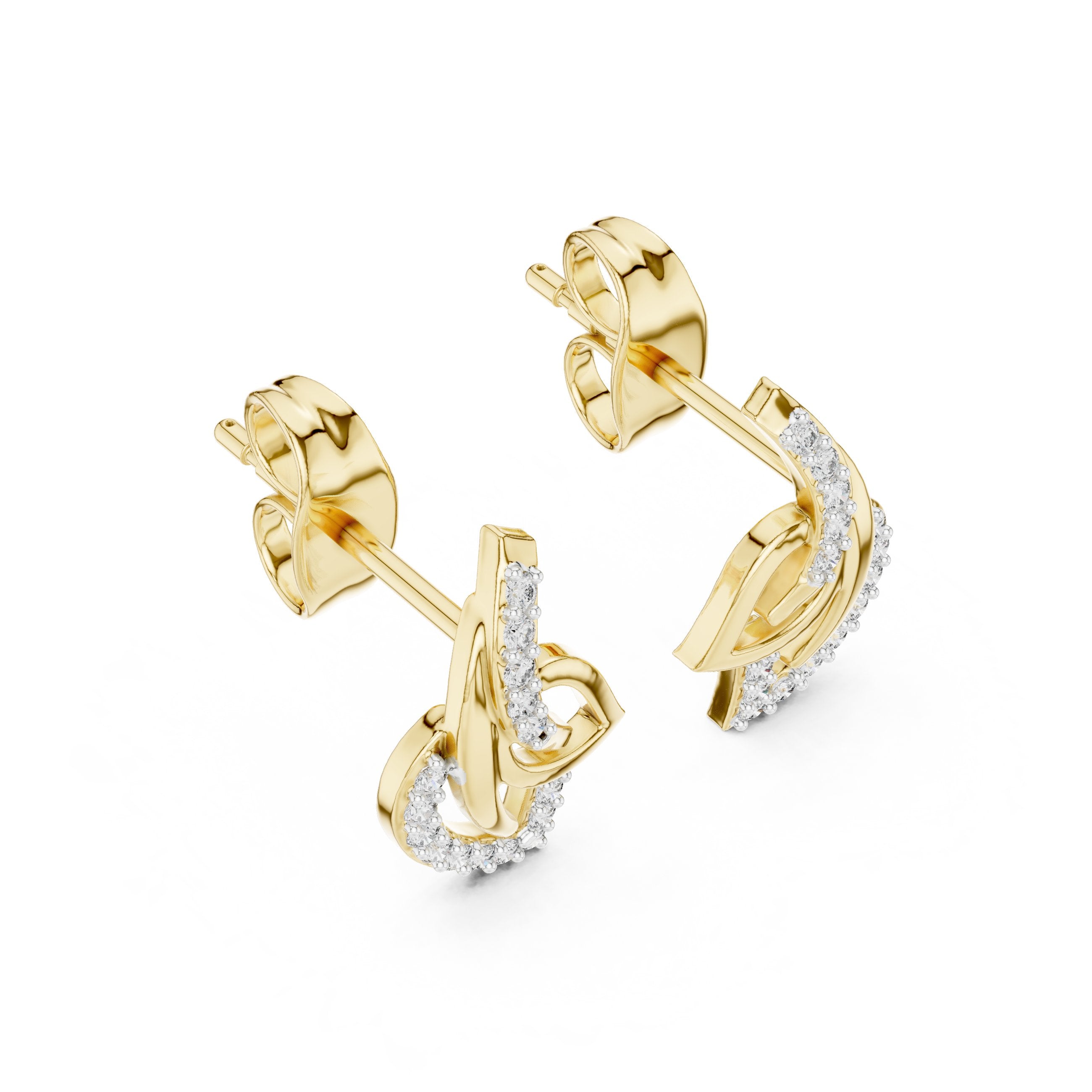 Pave Heart Diamond Stud Earrings in Yellow Gold - VYKA Diamonds