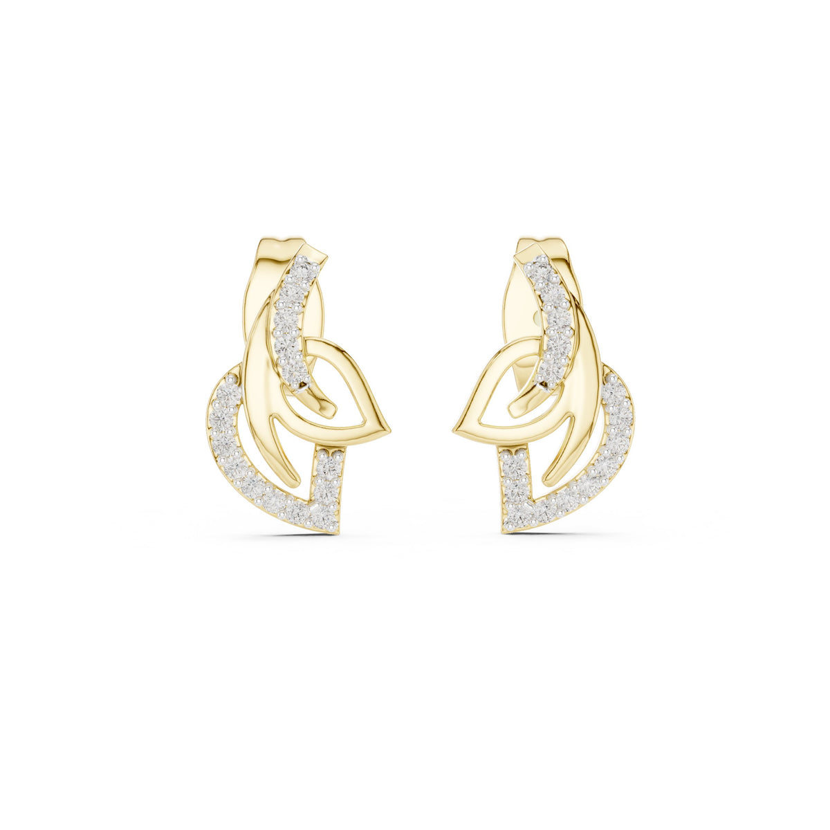 Pave Heart Diamond Stud Earrings