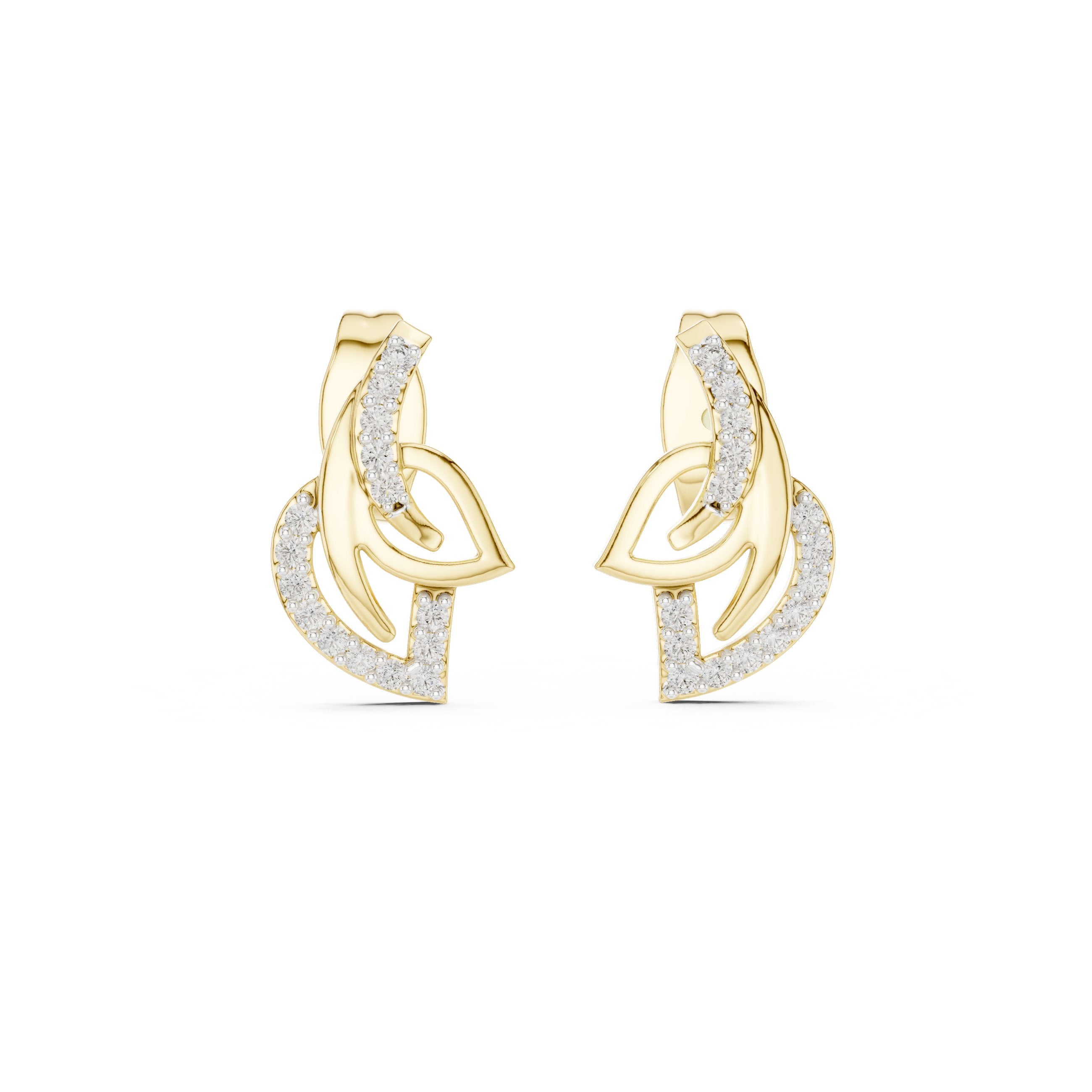 Pave Heart Diamond Stud Earrings in Yellow Gold - VYKA Diamonds