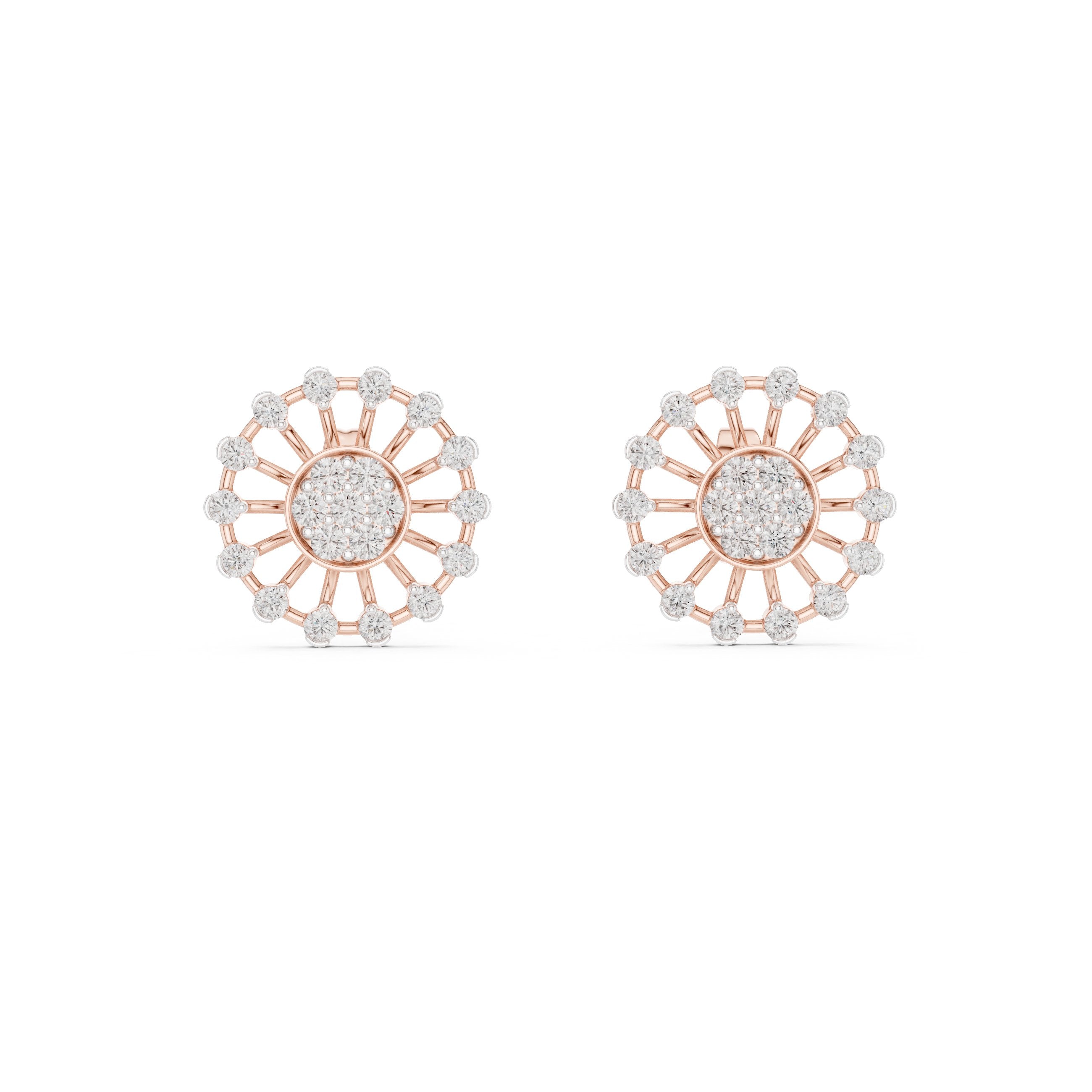 حلقان ألماسة هالو بتصميم زهرة عباد الشمس in Rose Gold - VYKA Diamonds
