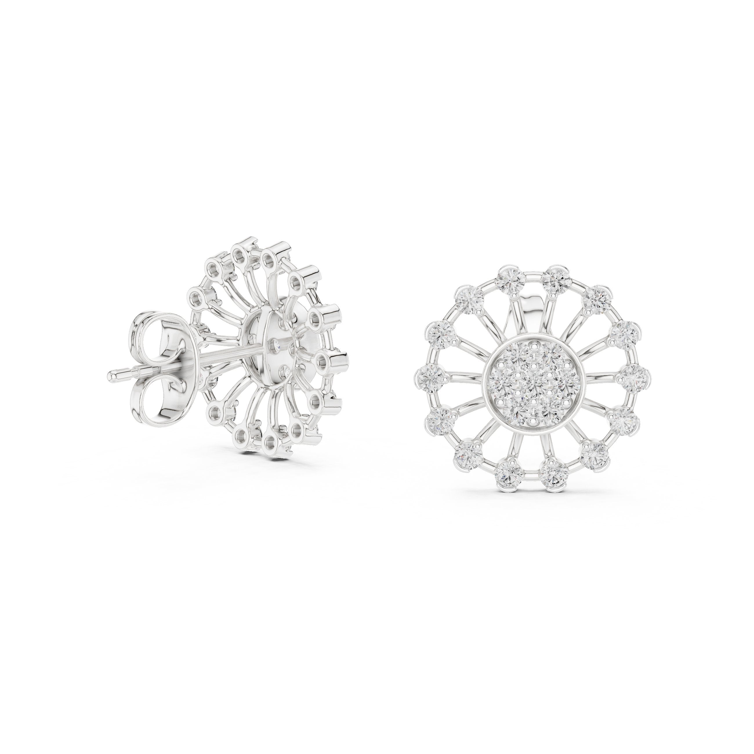 حلقان ألماسة هالو بتصميم زهرة عباد الشمس in White Gold - VYKA Diamonds