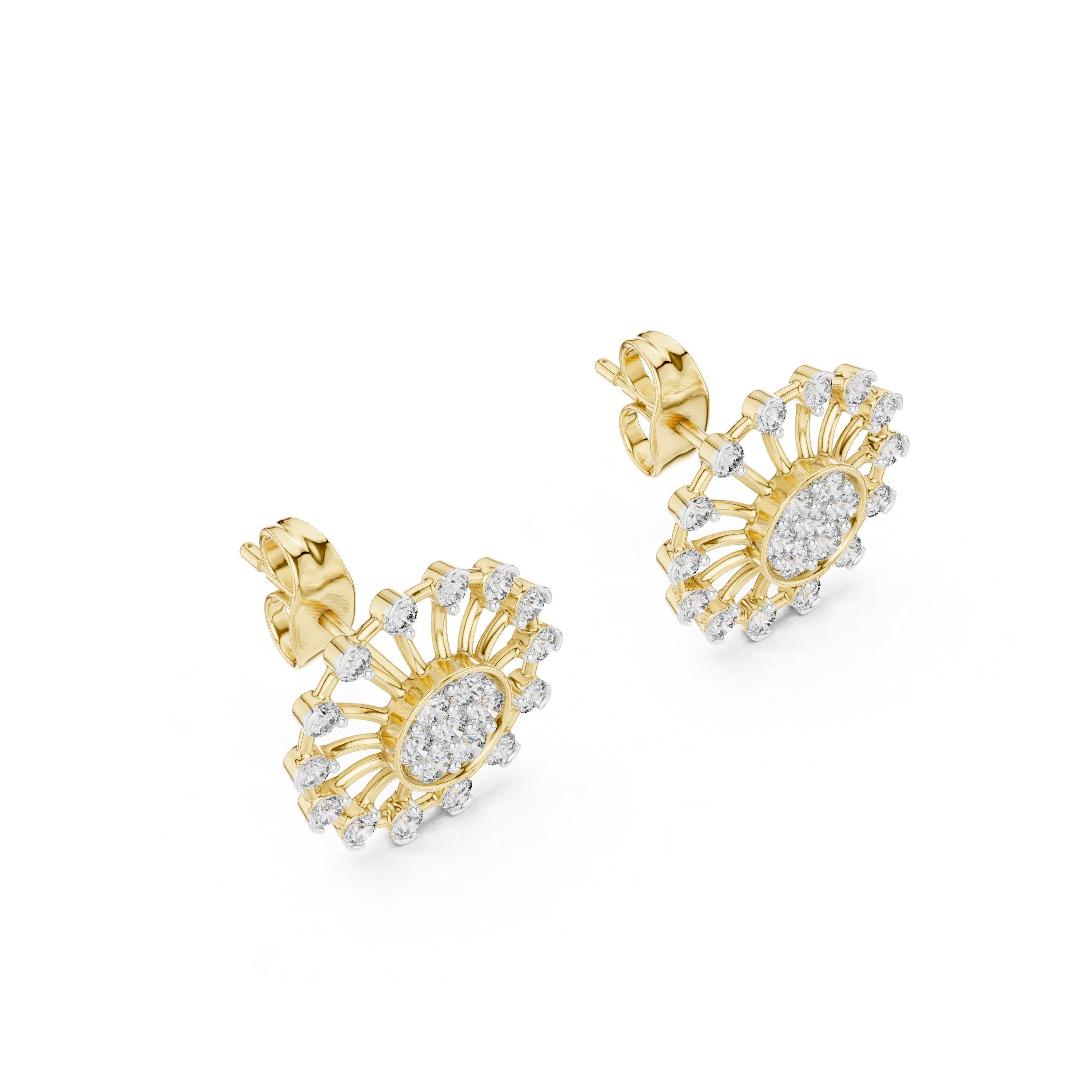 حلقان ألماسة هالو بتصميم زهرة عباد الشمس in Yellow Gold - VYKA Diamonds