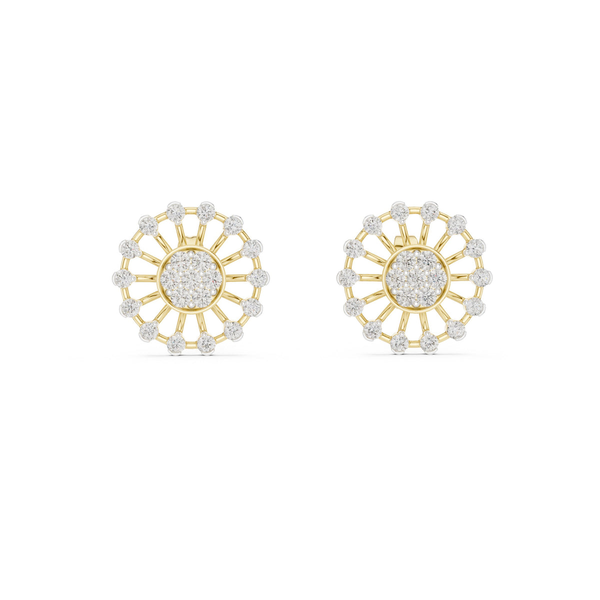 Sunflower Halo Diamond Stud Earrings