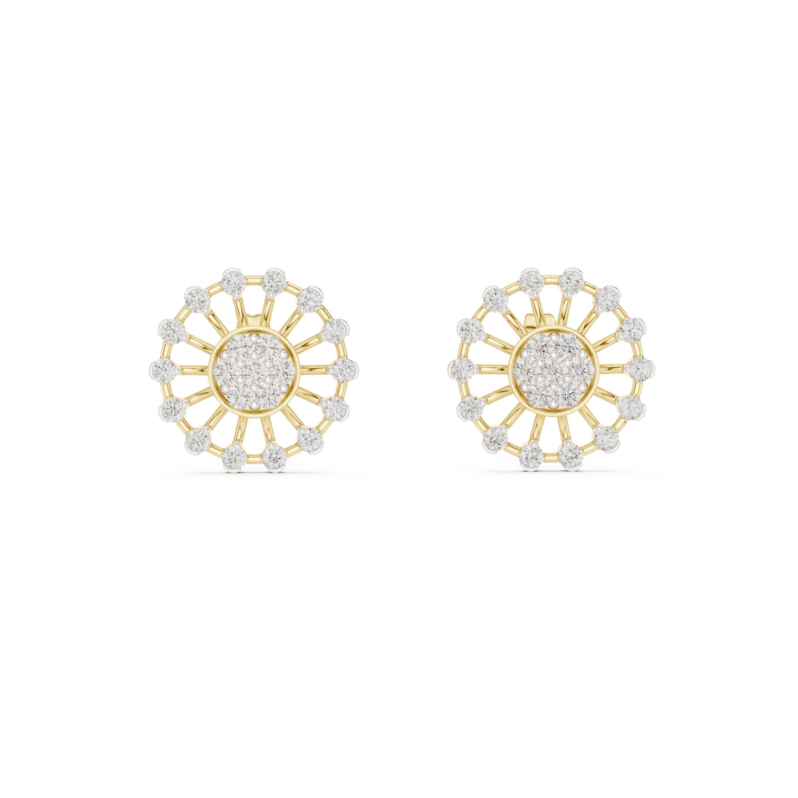 حلقان ألماسة هالو بتصميم زهرة عباد الشمس in Yellow Gold - VYKA Diamonds